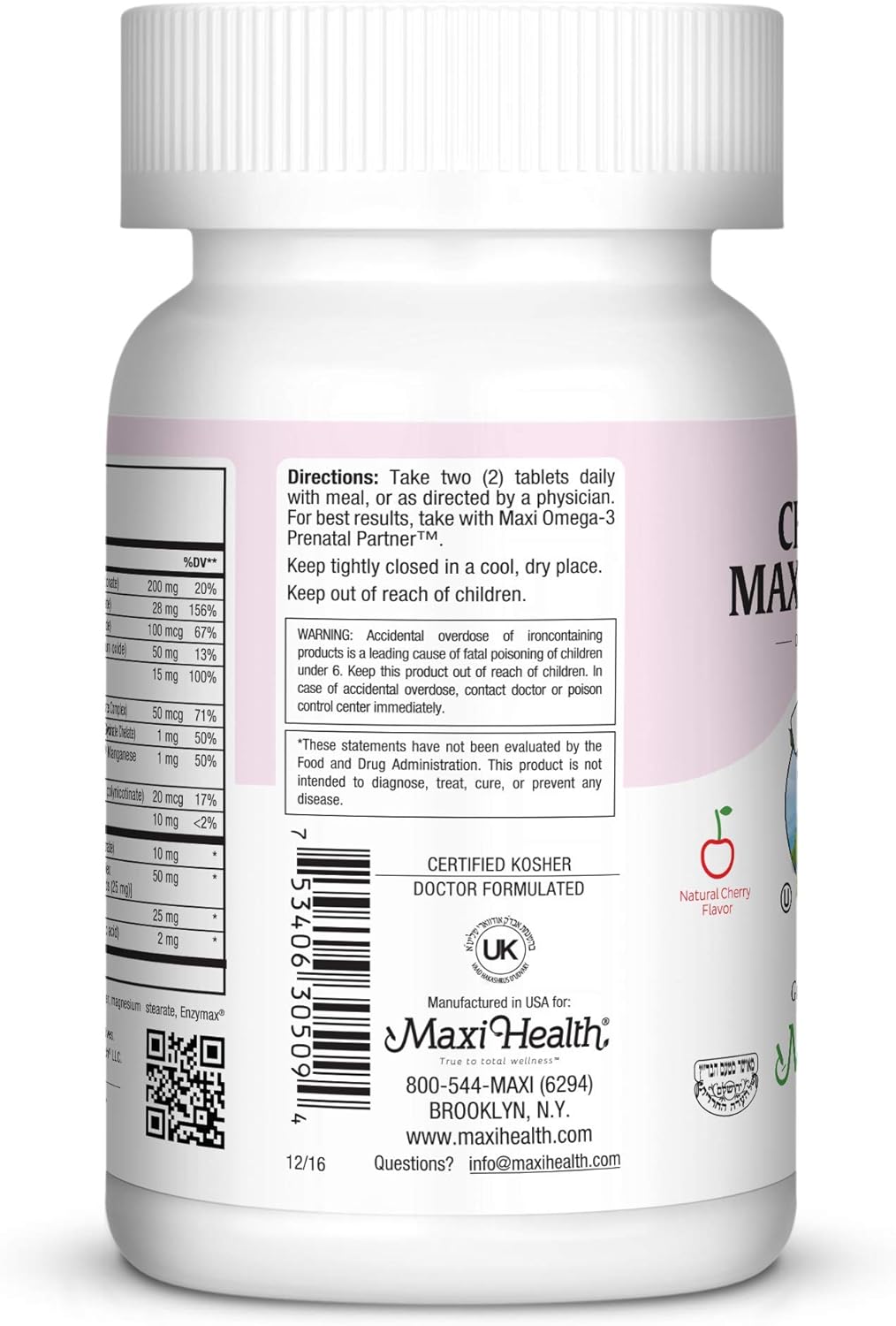 Maxi-Health Chewable Prenatal Vitamin - Over 25 Essential Vitamins and Minerals - 90 count