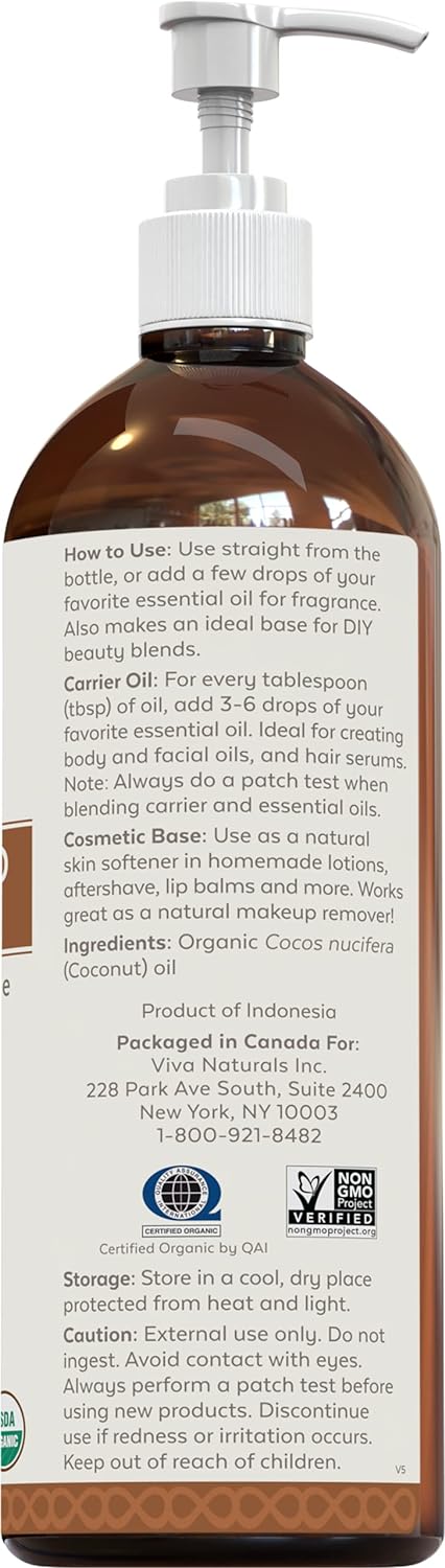 Viva Naturals Organic Fractionated Coconut Oil - Skin & Hair Moisturizer, Relaxing Massage and Body Oil