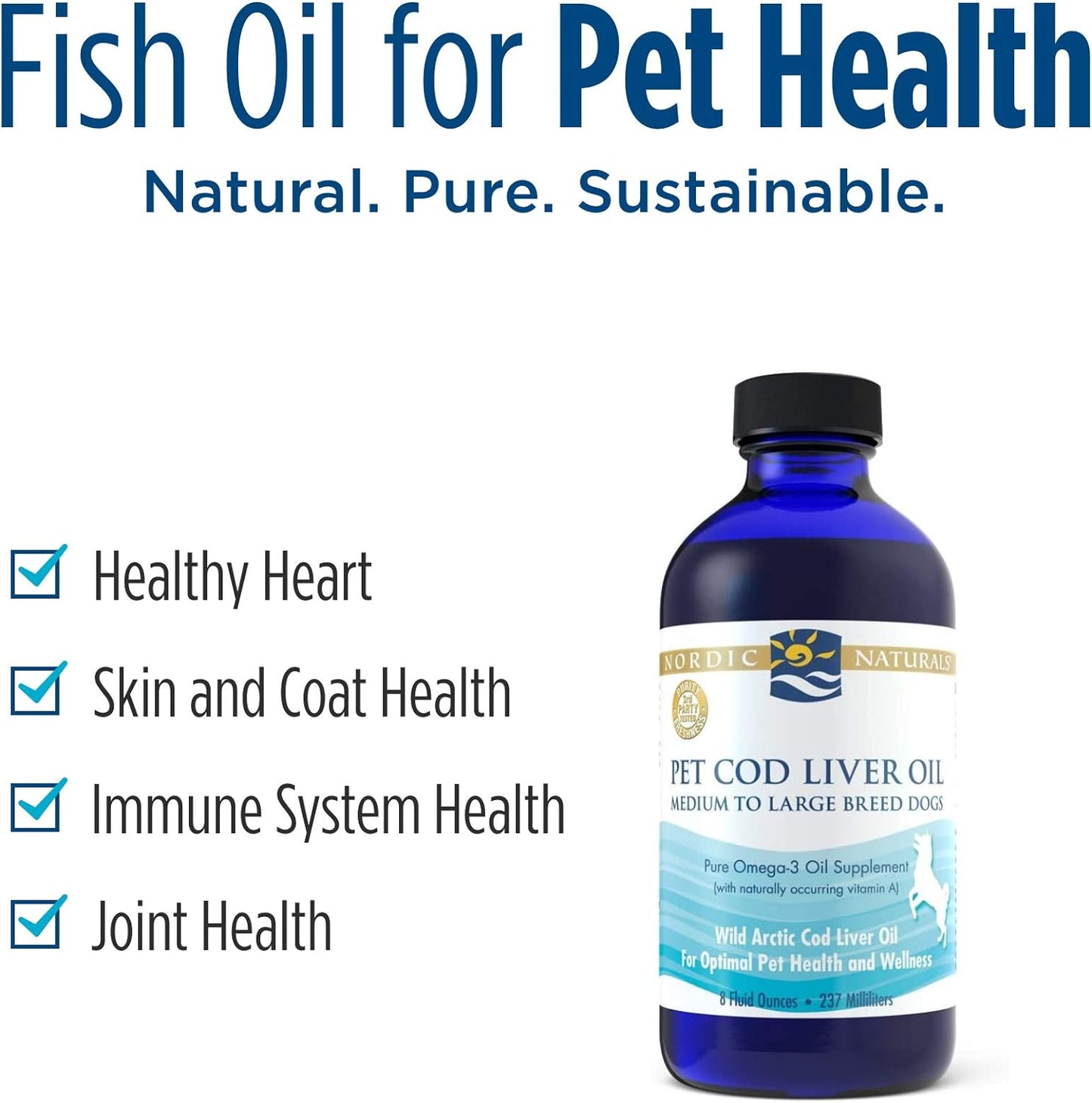 Nordic Naturals Pet Cod Liver Oil, Unflavored - 8 oz - 1104 mg Omega-3 Per Teaspoon - Fish Oil for Dogs with EPA & DHA