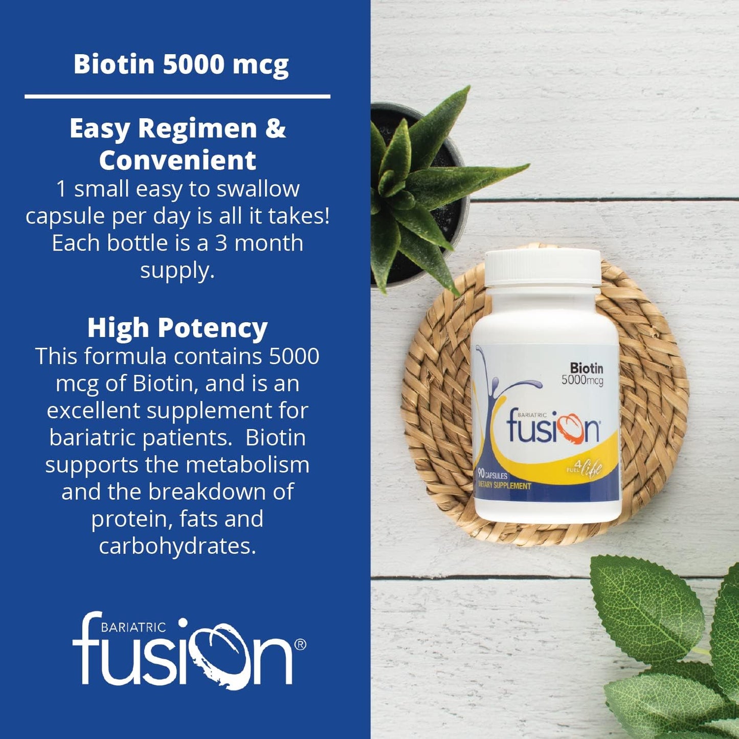 Bariatric Fusion Biotin 5000mcg Vitamin - 90 Count