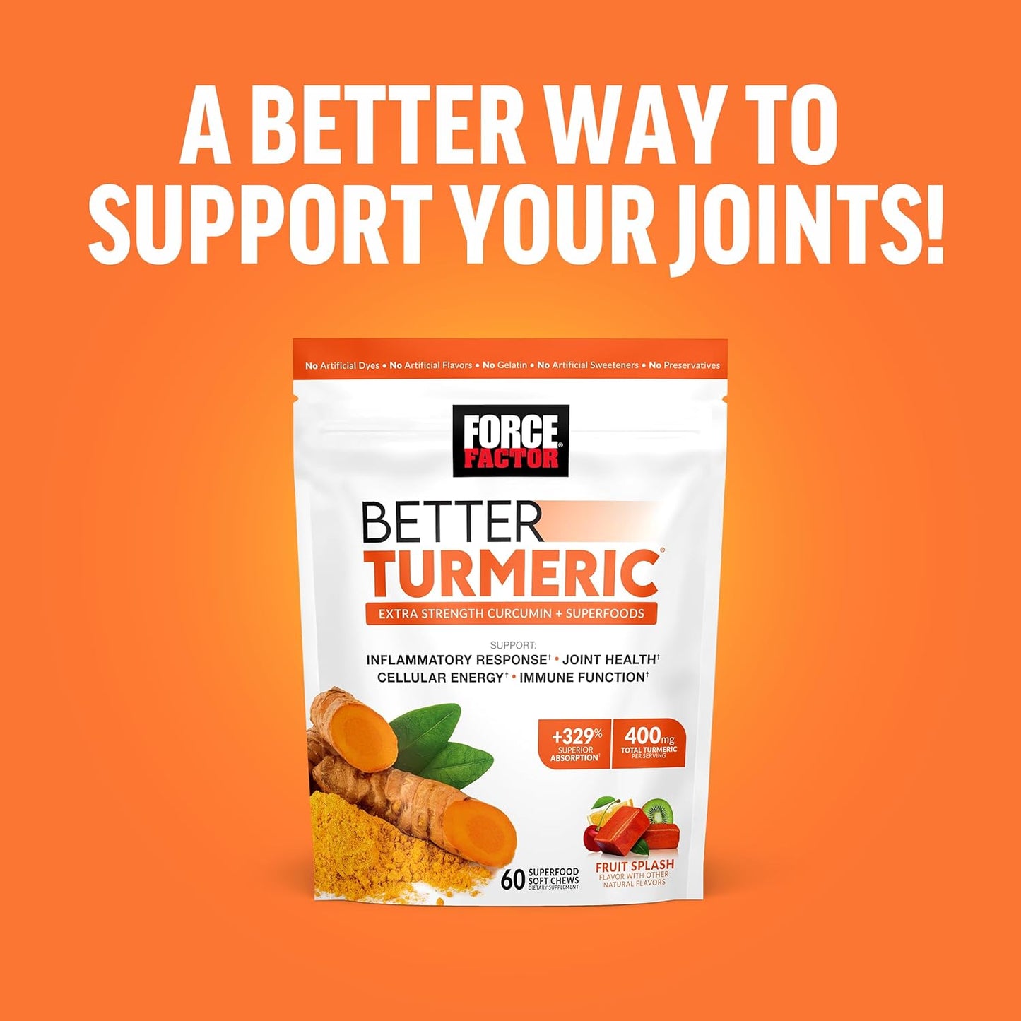 Force Factor Better Turmeric Joint Support Supplement for Extra Strength Joint Health,60 soft chews