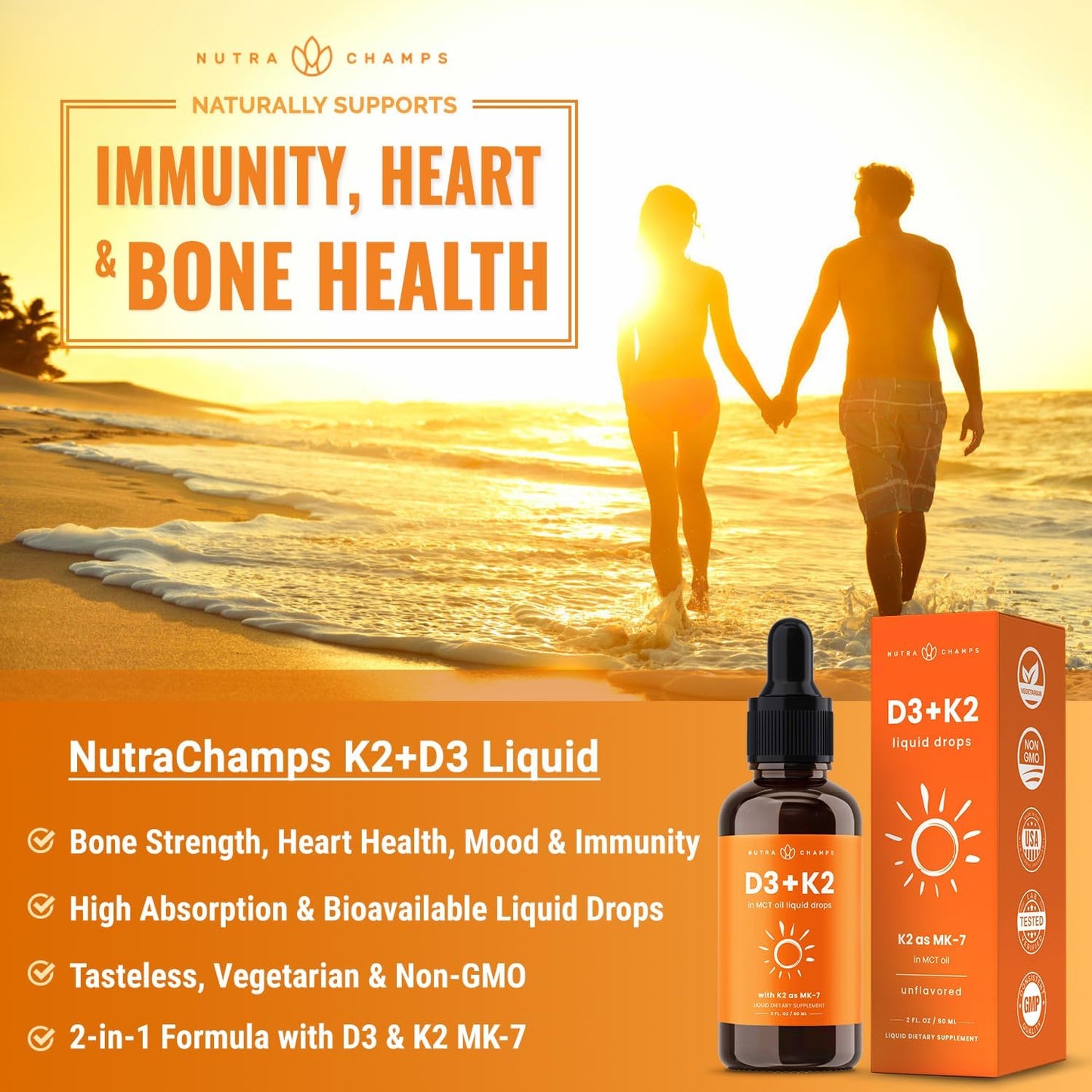 Vitamin D3 K2 Drops | Liquid Vitamin D3 5000 IU & K2 D3 with MK7 60 ml