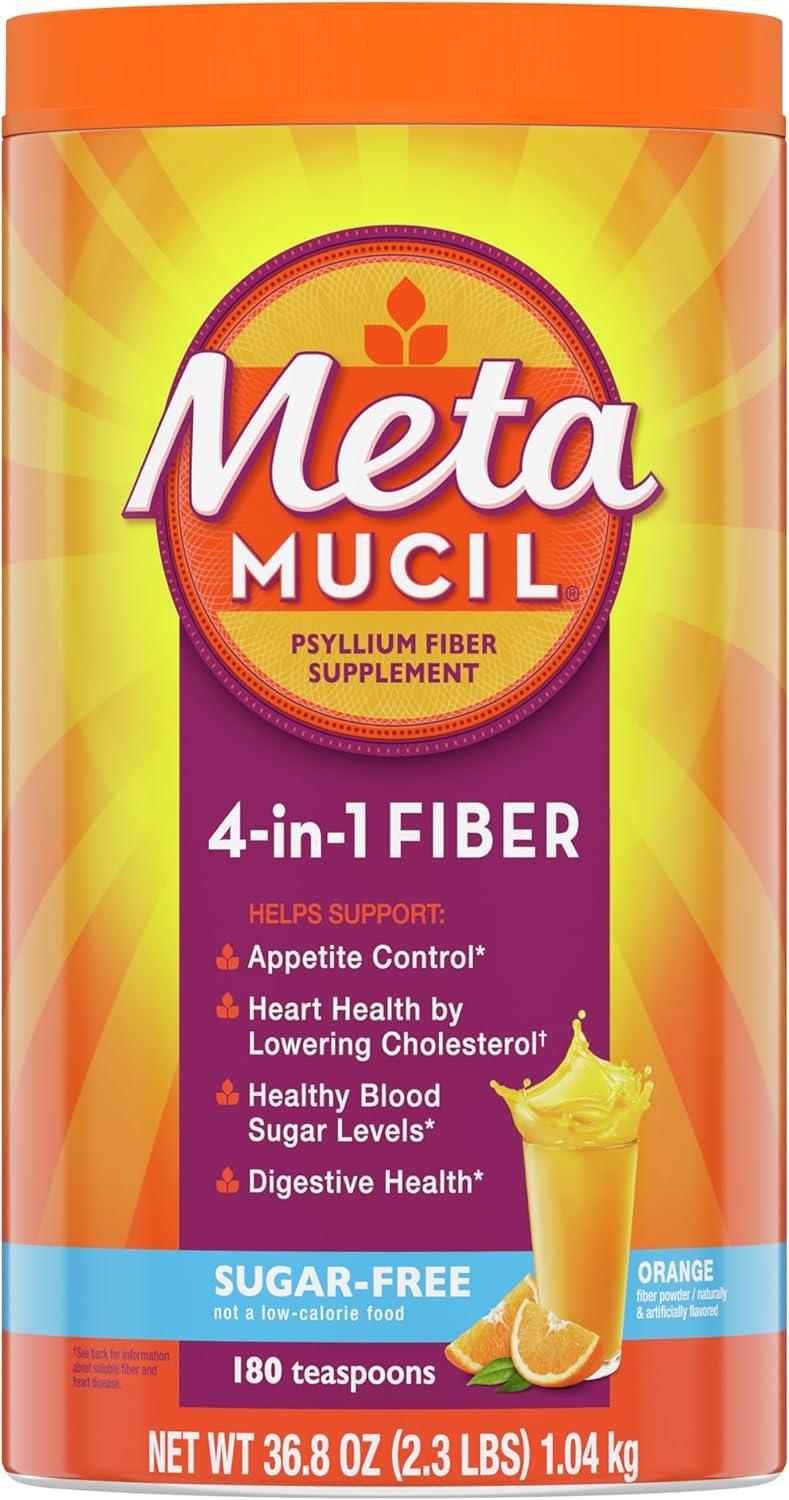 Metamucil 4-in-1 Fiber Supplement , Sugar-Free Fiber , Orange Flavored, 180 teaspoons