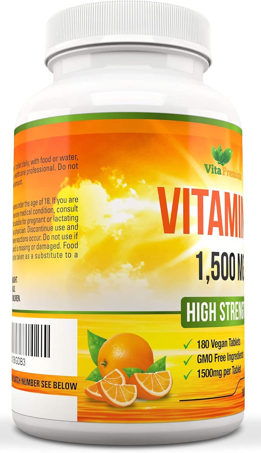 Vitamin C 1500mg per Tablet, High Strength 180 Vegan Tablets