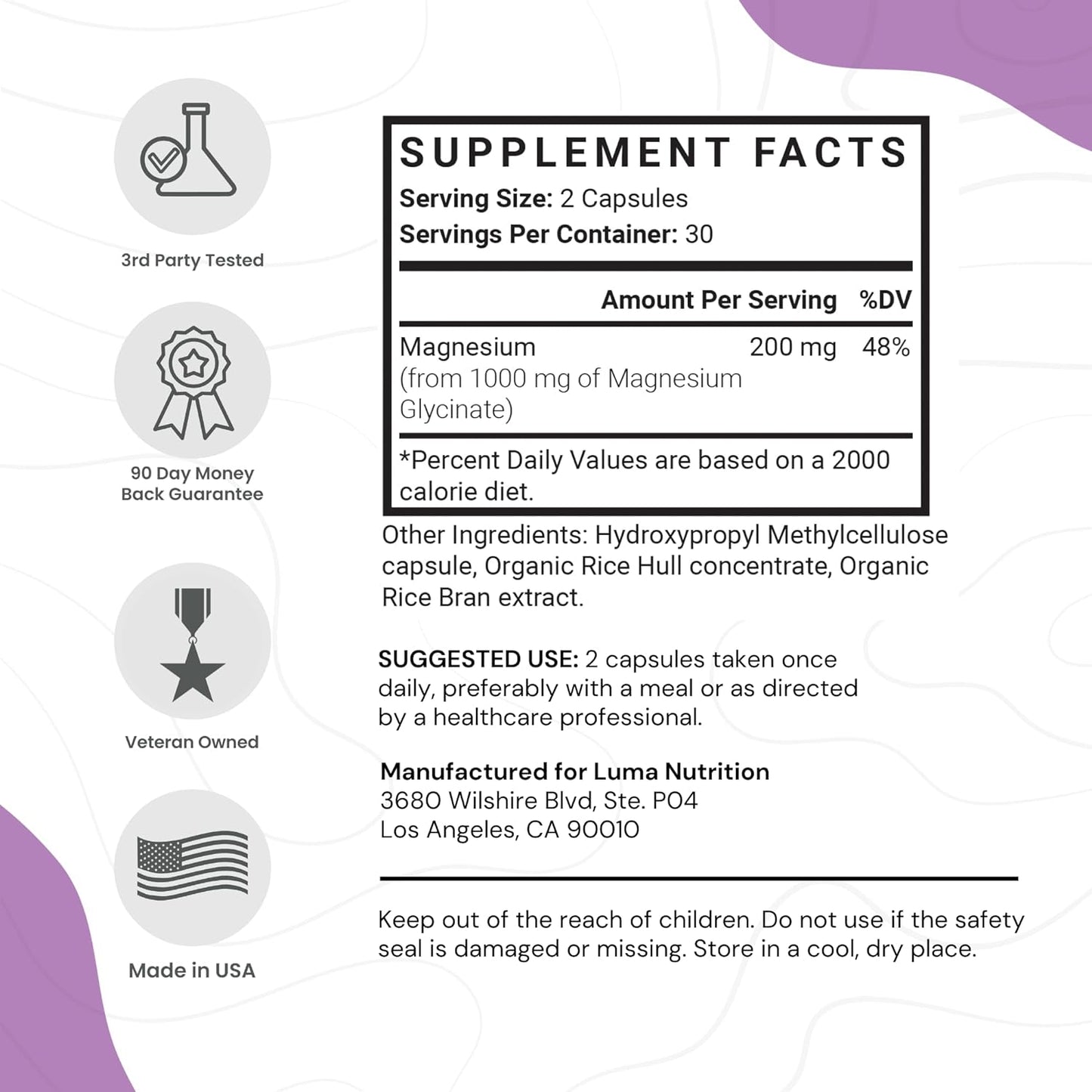 Magnesium Glycinate 1000mg (Equal to 200mg Magnesium)- 60 cpsules