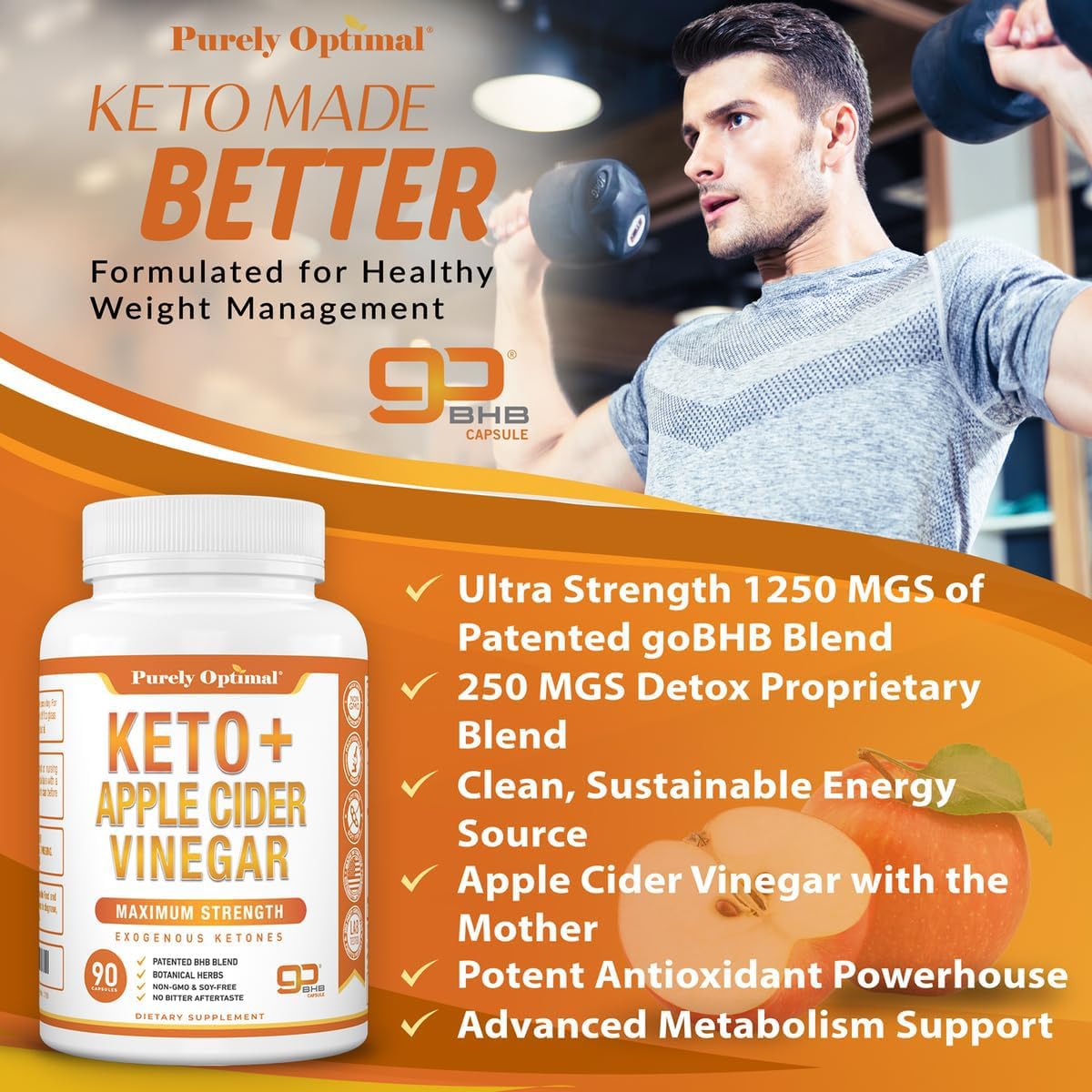 Purely Optimal Keto BHB + Apple Cider Vinegar  90 Capsules