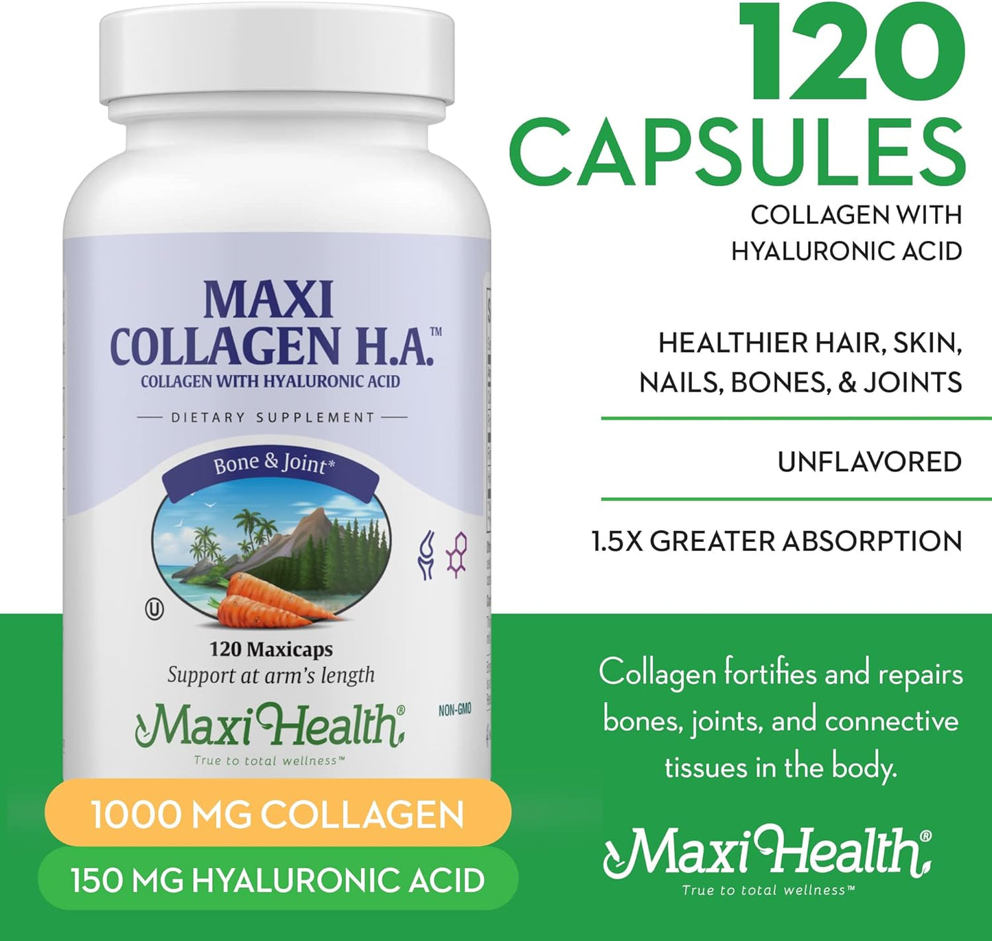 Maxi Health Collagen with Hyaluronic Acid - 120 Capsules