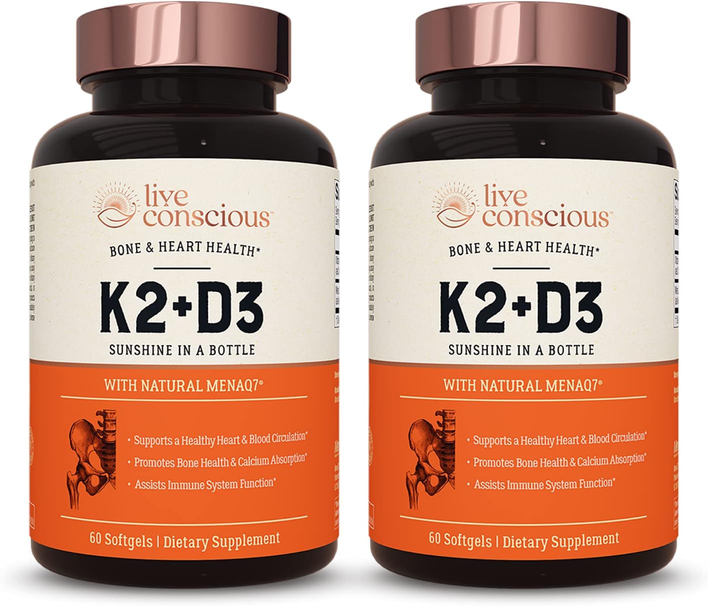 Live Conscious Vitamin K2 MK7 with D3 Supplement - 120 Softgels