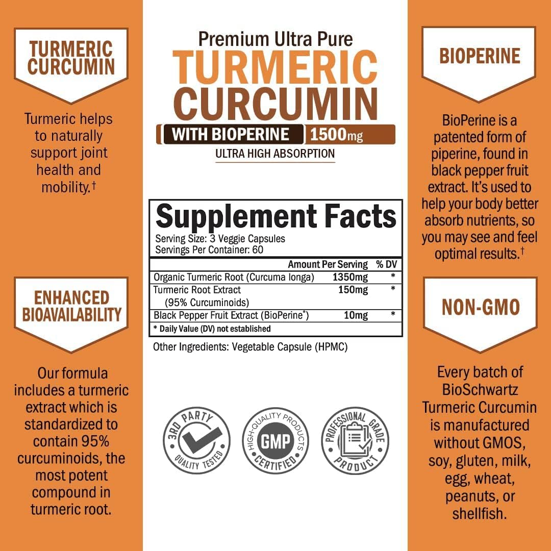 Turmeric Curcumin with Black Pepper Extract 1500mg 180 capsules