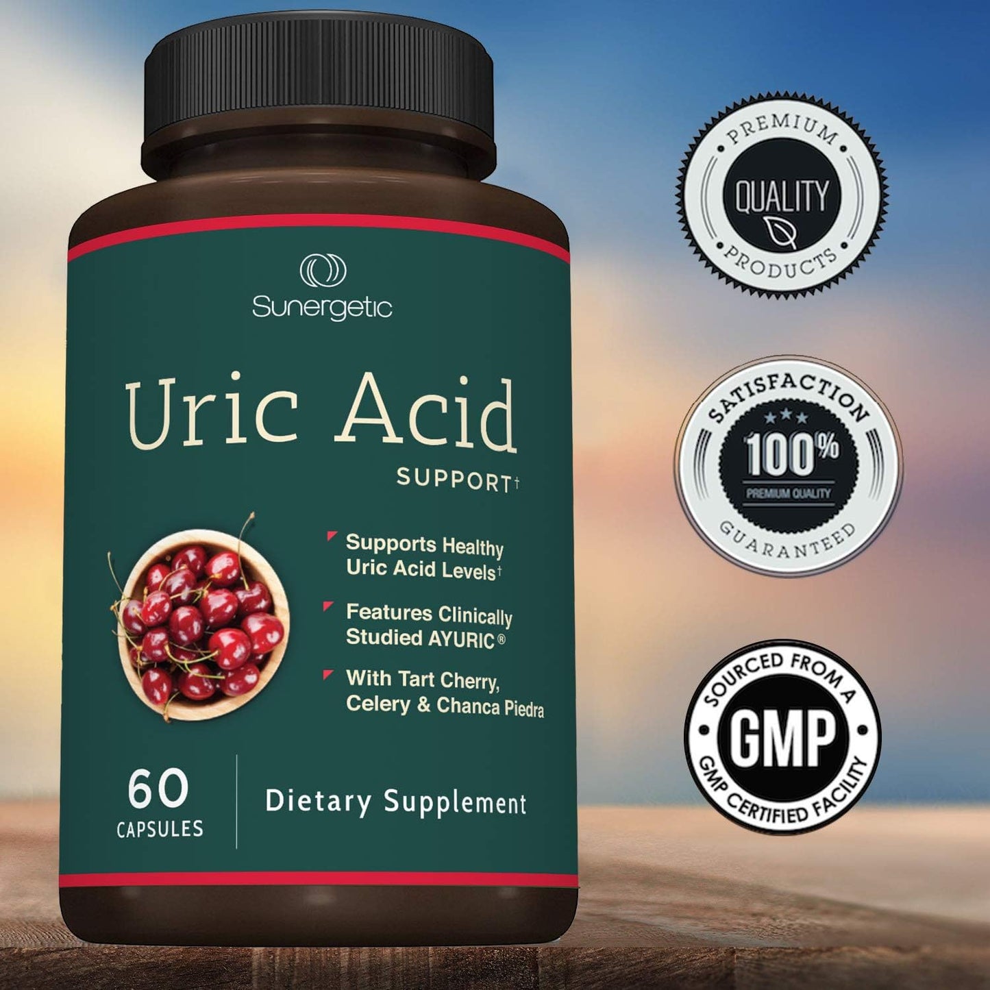 Sunergetic Premium Uric Acid Support Supplement- 60 Veggie Capsules