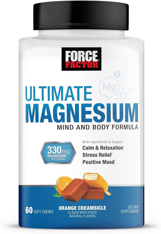 Force Factor Ultimate Magnesium Supplement, Magnesium for Sleep, Stress Relief 60 soft chews