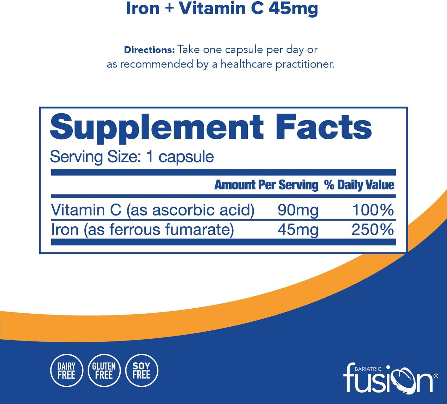 Bariatric Fusion Iron Supplement 45mg with Vitamin C -  60 Count