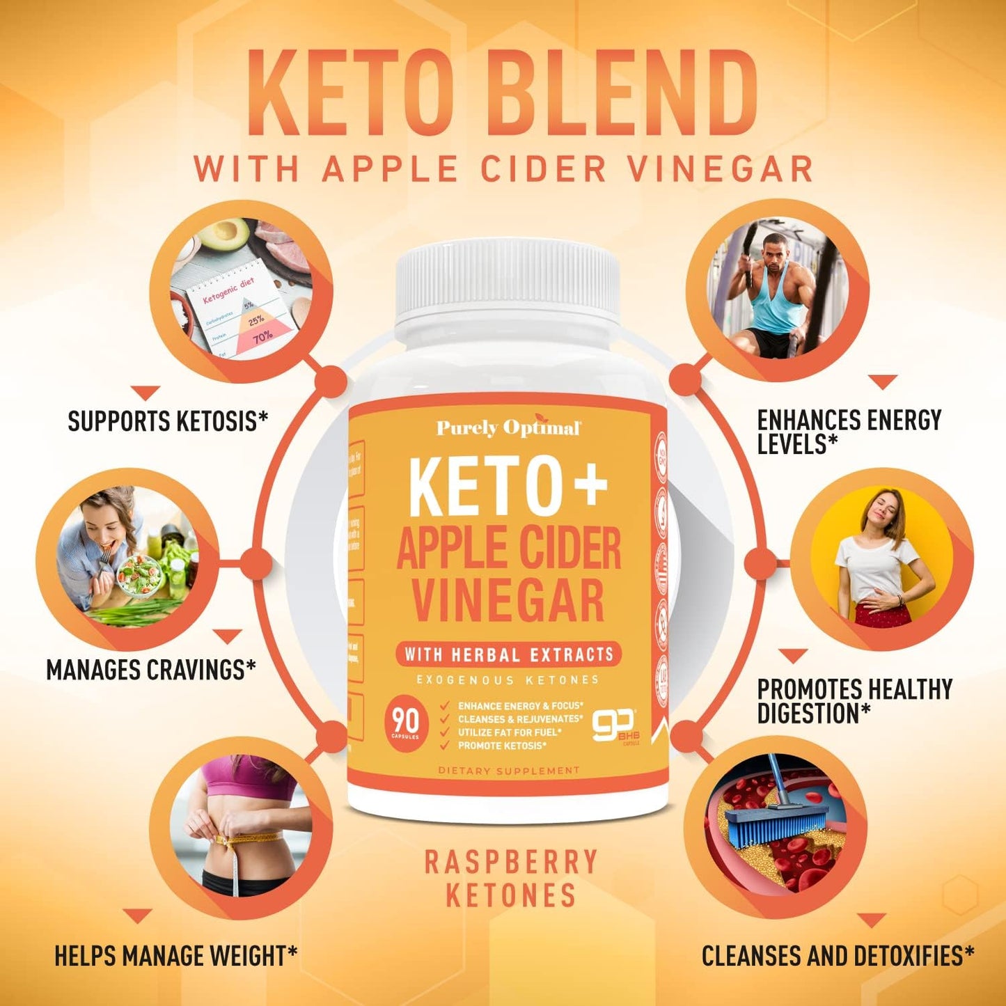 Purely Optimal Premium Keto+Apple Cider Vinegar Pills - 90 capsules