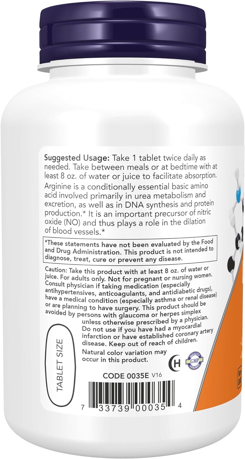 NOW Supplements, L-Arginine 1,000 mg, Nitric Oxide Precursor*, Amino Acid, 120 Tablets