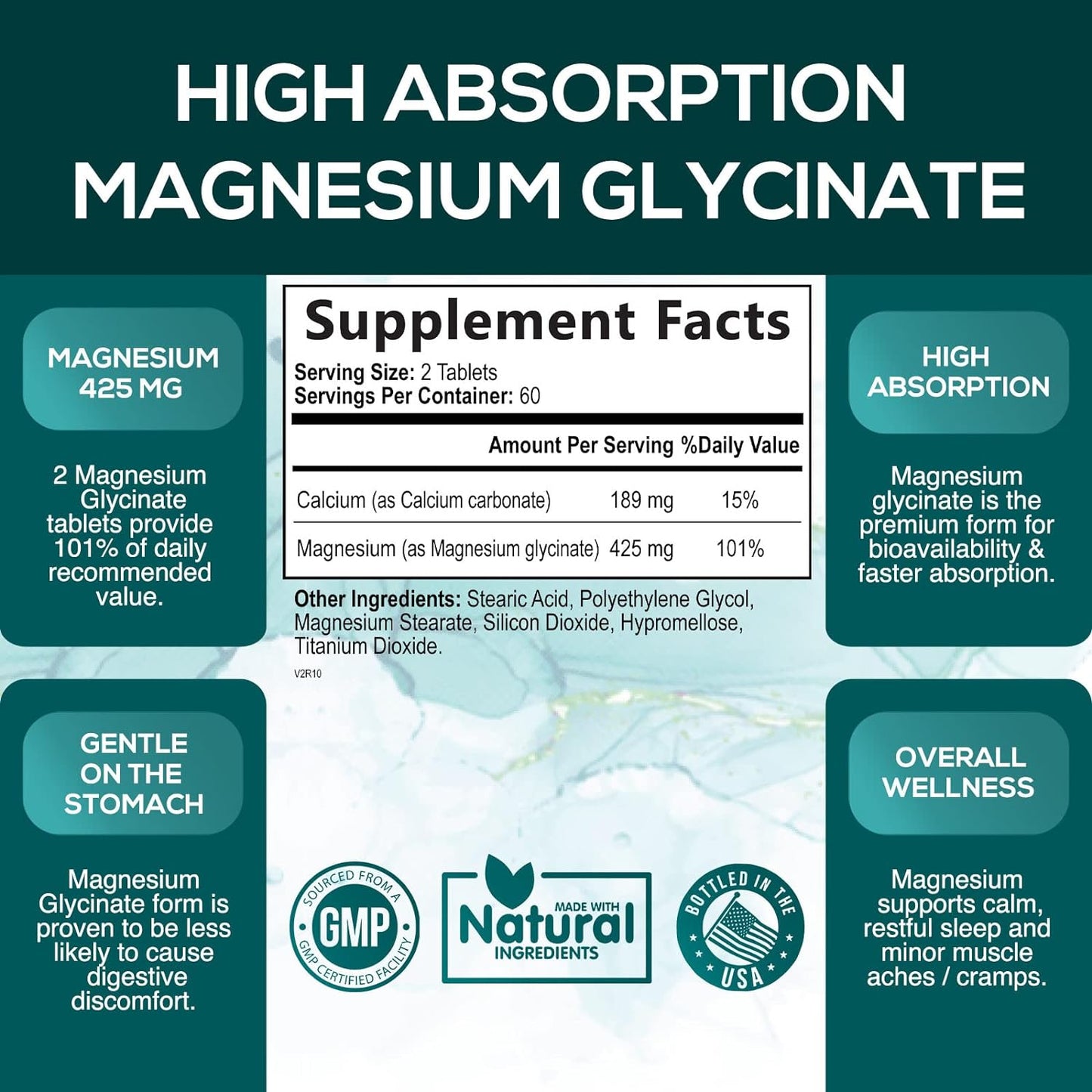 Magnesium Glycinate 425 mg with Calcium - 120 Tablets