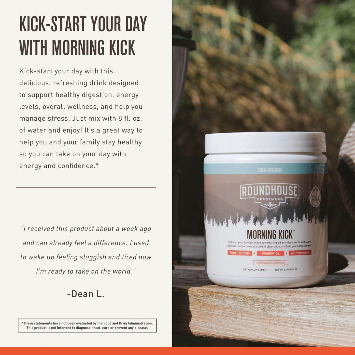 ROUNDHOUSE PROVISION Morning Kick, Powder Supplement 9.1 oz