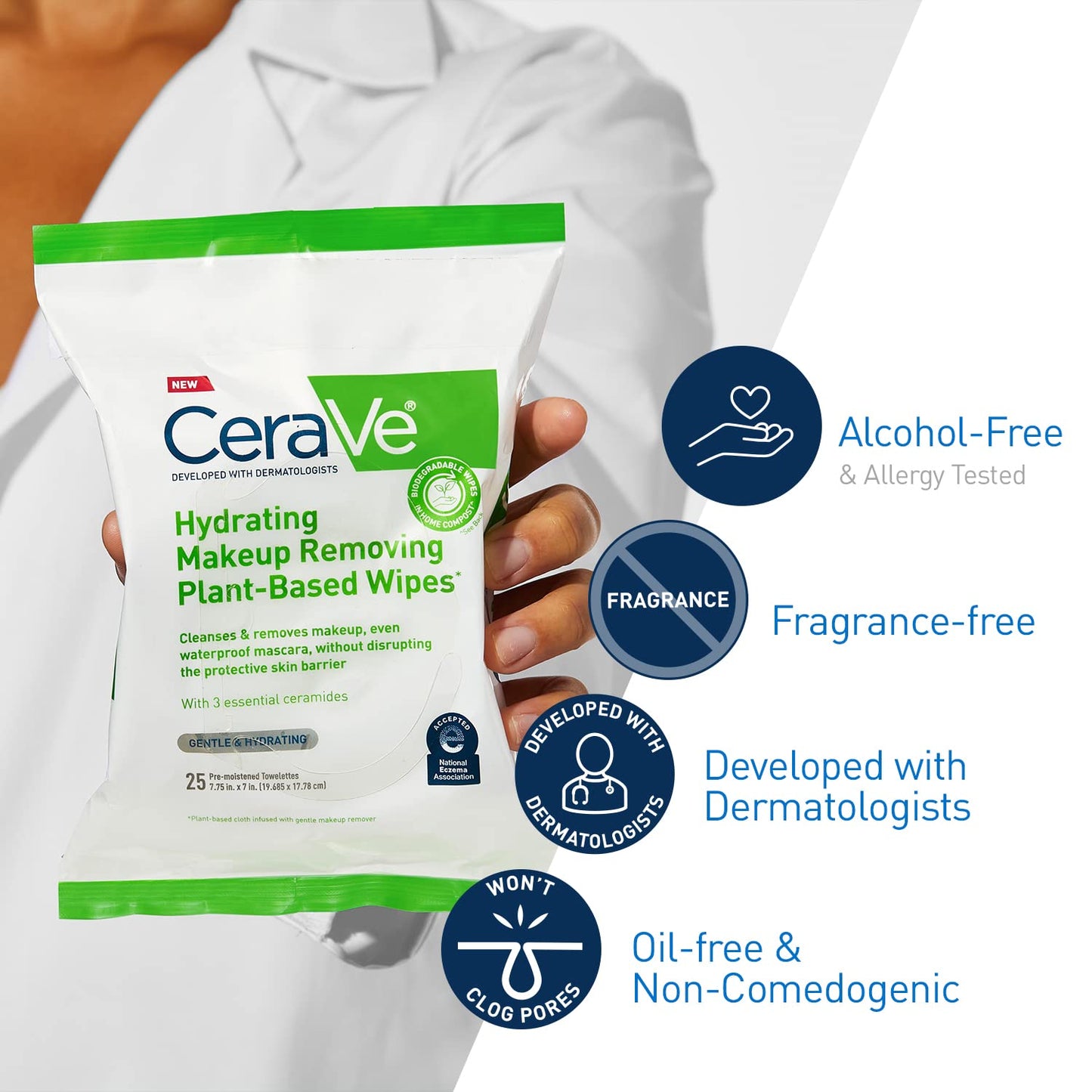 CeraVe Hydrating Facial Cleansing Makeup Remover Wipes Plant 25 Count