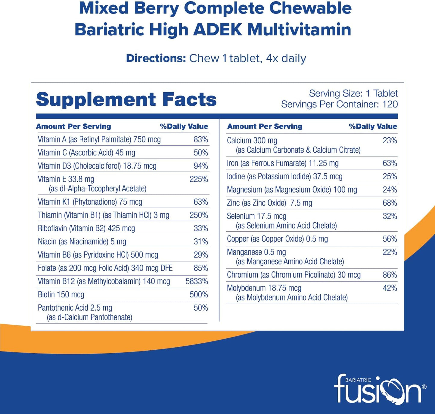 Bariatric Fusion Chewable Multivitamin with High ADEK Vitamins- 120 tablets