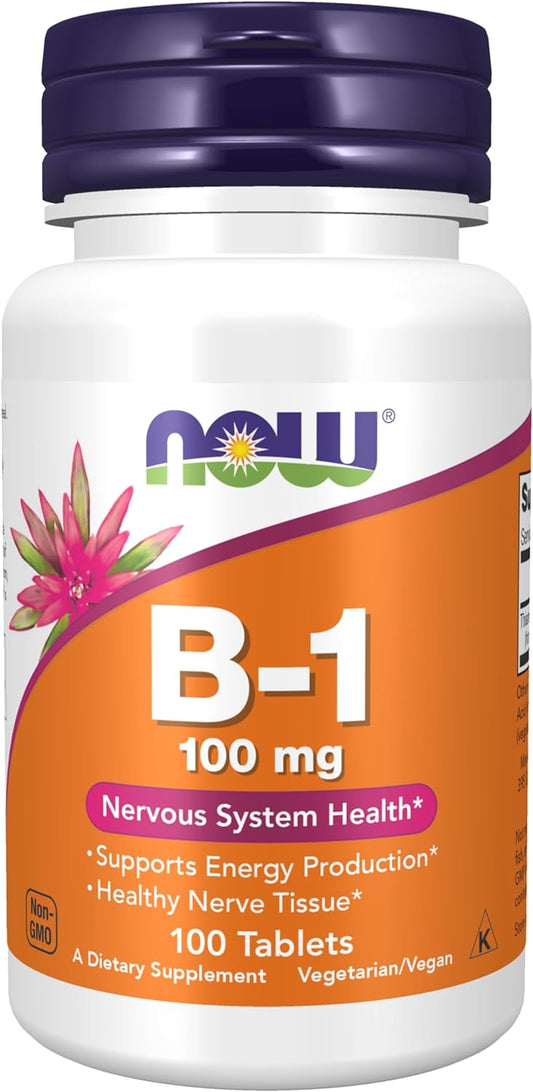 NOW Supplements, Vitamin B-1 100 mg, Energy Production*, Nervous System Health, 100 Tablets