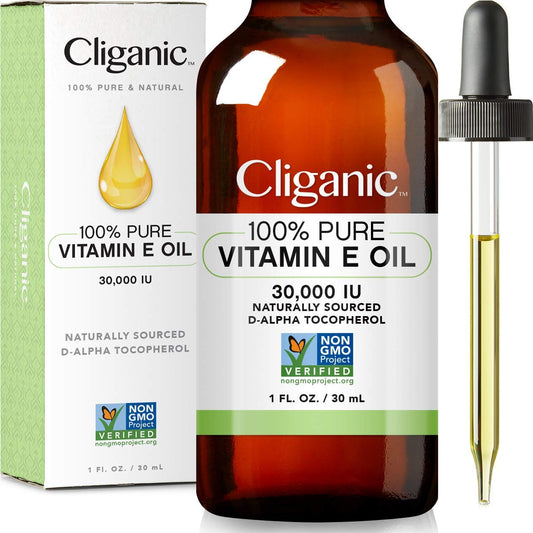 Cliganic 100% Pure Vitamin E Oil for Skin, Hair & Face - 30,000 IU, 1 floz