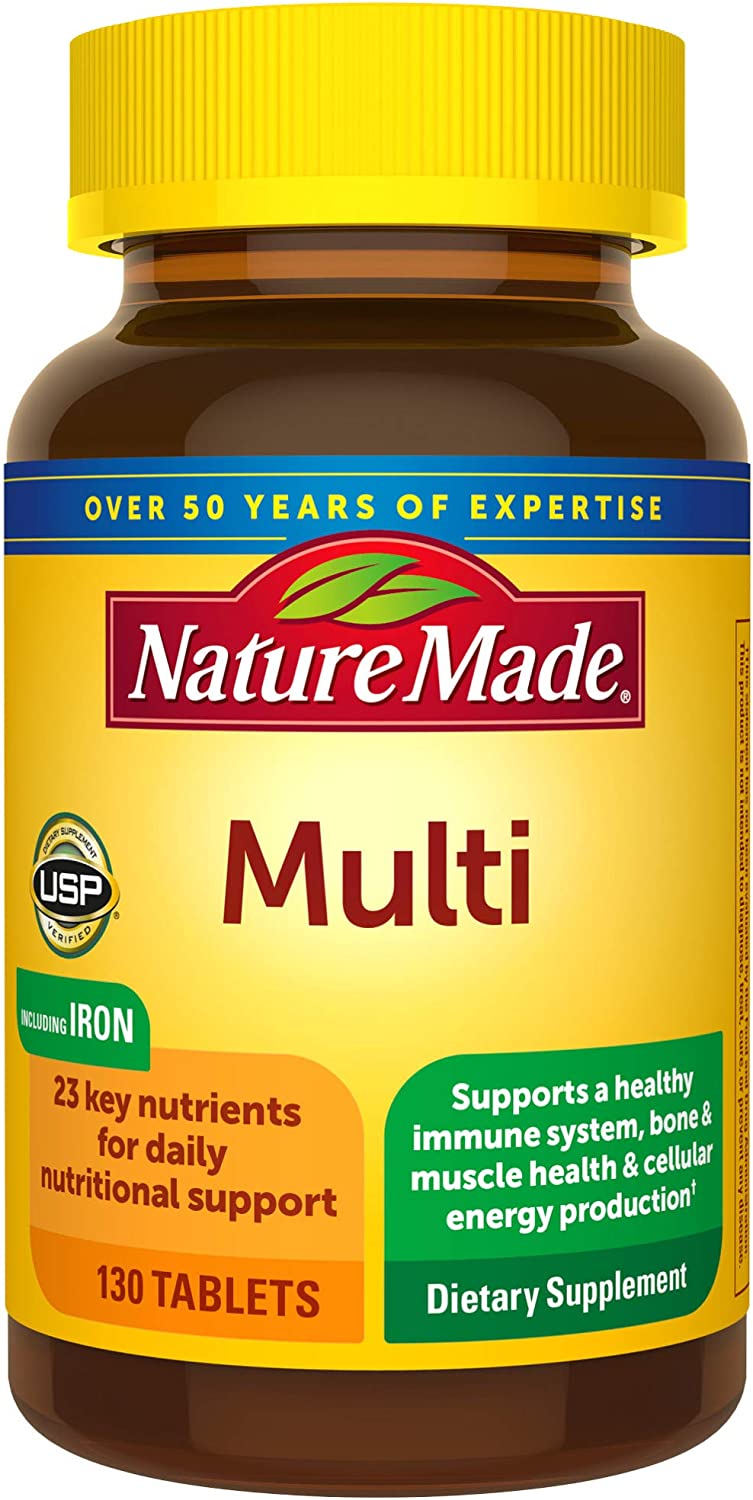 Nature Made Multivitamin Tablets with Iron, Multivitamin for Women and Men for Daily Nutritional Support, 130 Tablets