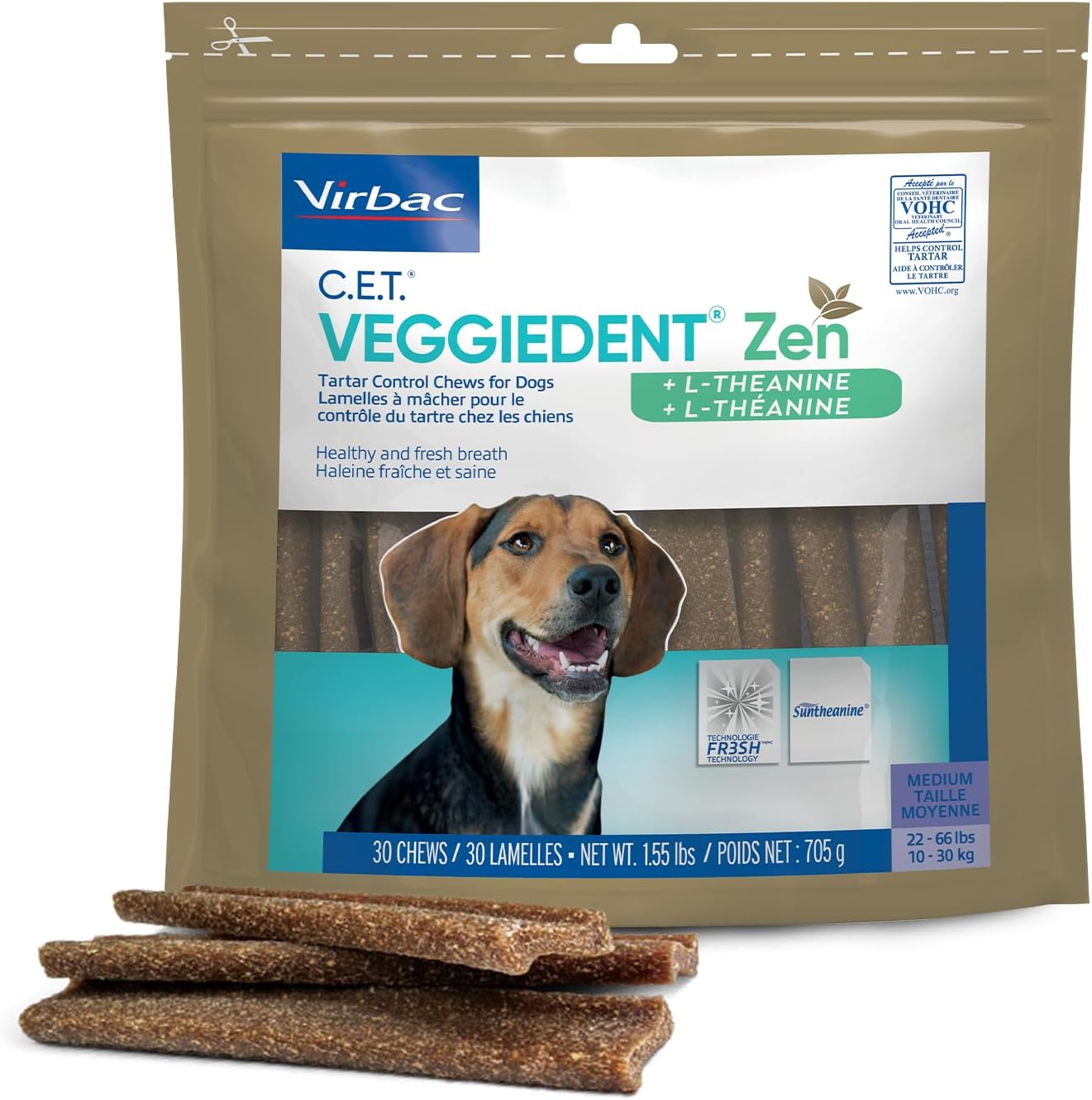 Virbac C.E.T. VEGGIEDENT Zen Tartar Control Chews for Dogs - Medium