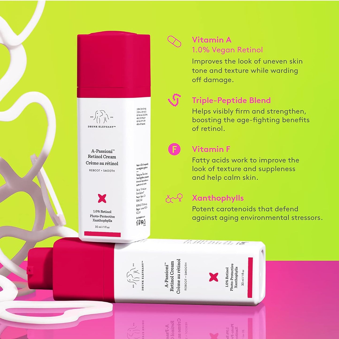 Drunk Elephant A-Passioni Retinol Anti-Wrinkle Cream. Brightening, Restorative and Vegan Face Cream with Vitamin F 10 mL