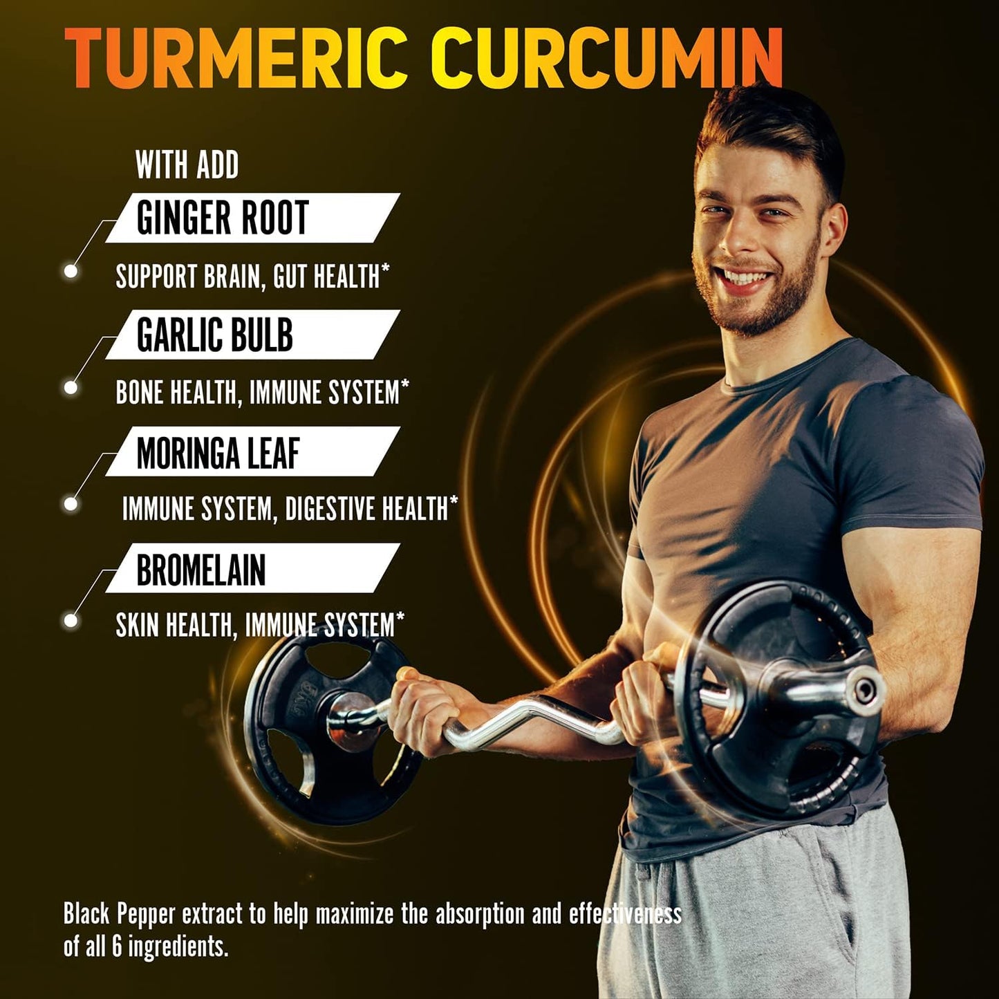 6 in 1 Turmeric Curcumin + Ginger Capsules, 95% Curcuminoids, 120 capsules