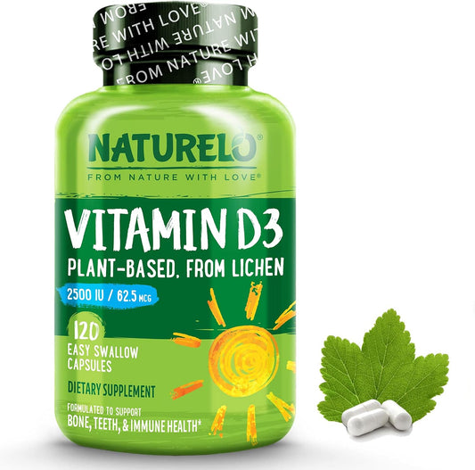 NATURELO Vitamin D - 2500 IU - Plant Based from Lichen - 120 count