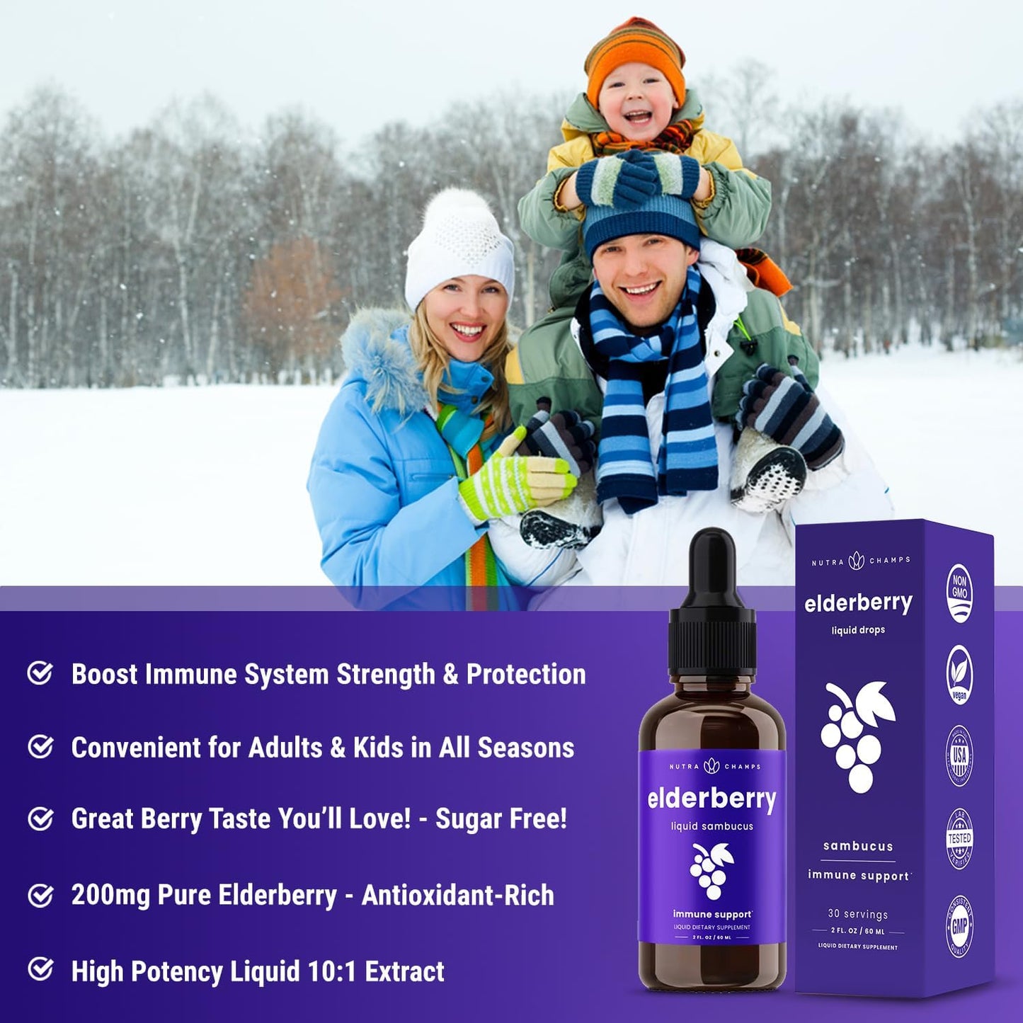 Black Elderberry Syrup | Potent 2000mg 10:1 Extract Sambucus Elderberry Syrup Antioxidant 60 ml