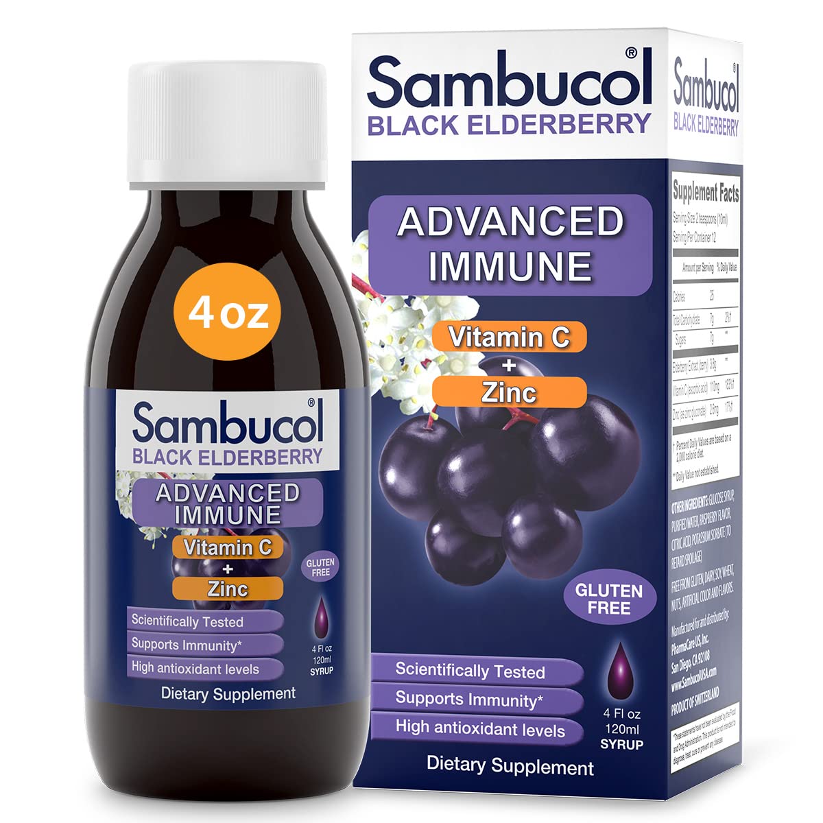 Sambucol Black Elderberry Advanced Immune Syrup with Vitamin C and Zinc