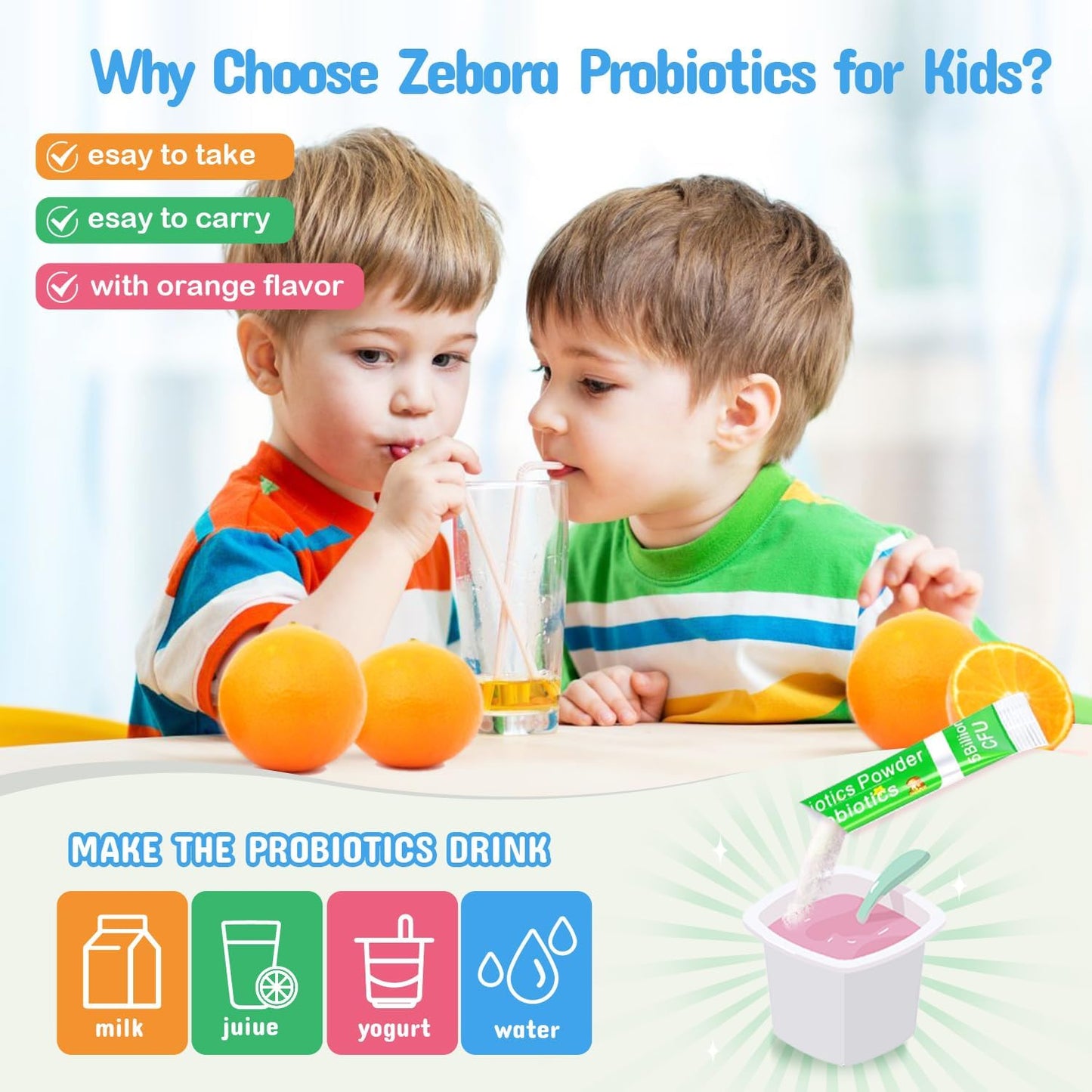 ZEBORA Kids Probiotic & Prebiotics Powder  30 Packets