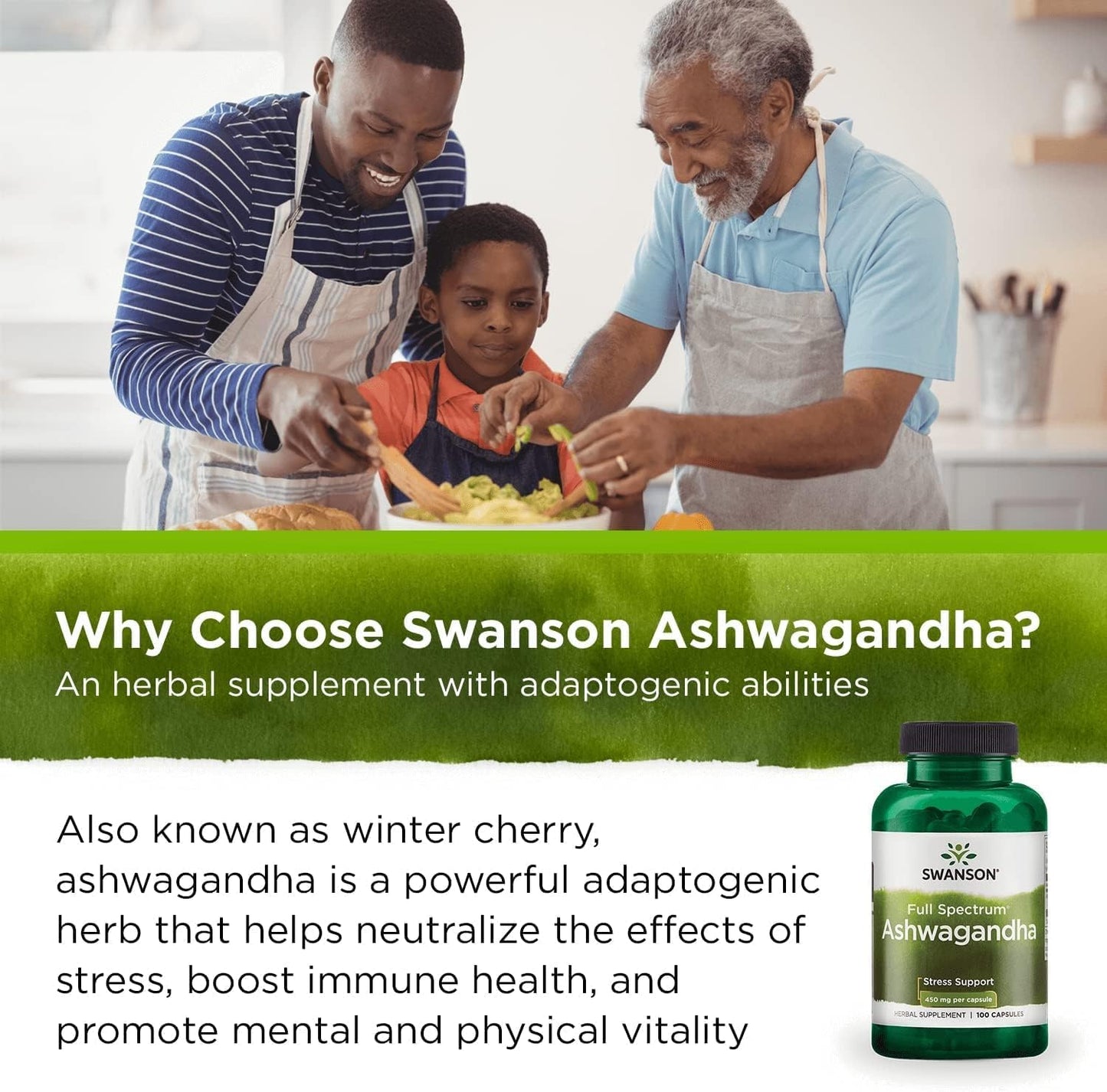 Swanson Ashwagandha Powder Supplement, 100 Capsules