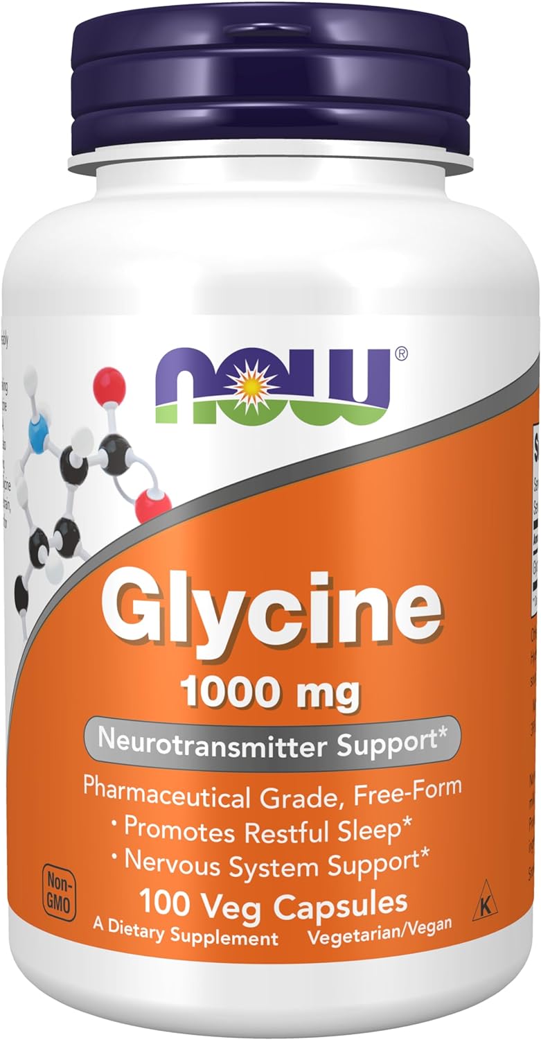 NOW Supplements, Glycine 1,000 mg Free-Form, Neurotransmitter Support, 100 Veg Capsules