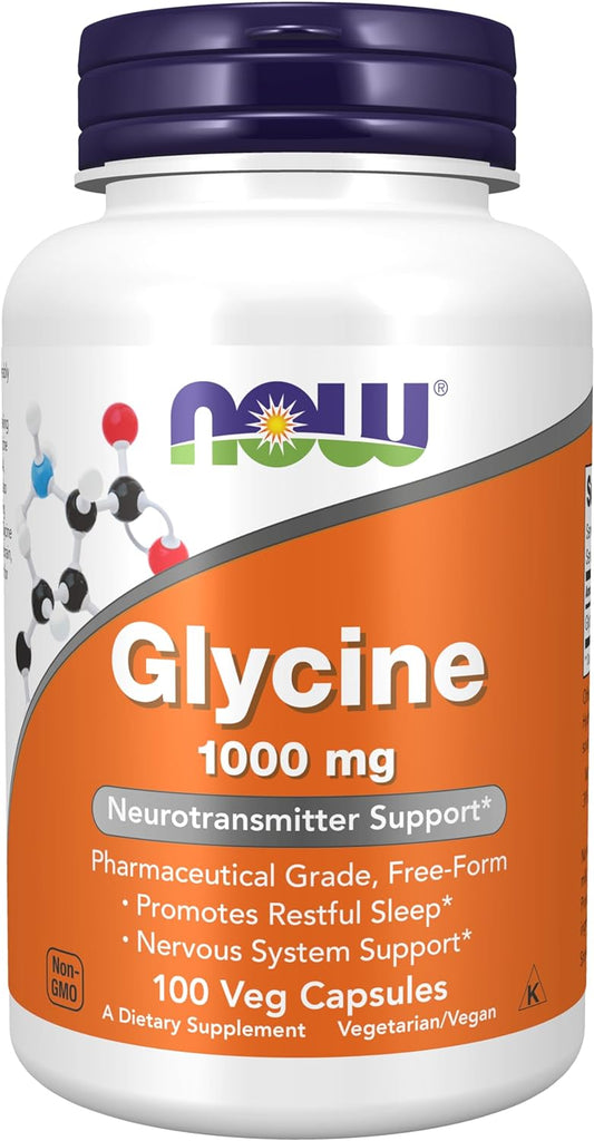 NOW Supplements, Glycine 1,000 mg Free-Form, Neurotransmitter Support, 100 Veg Capsules