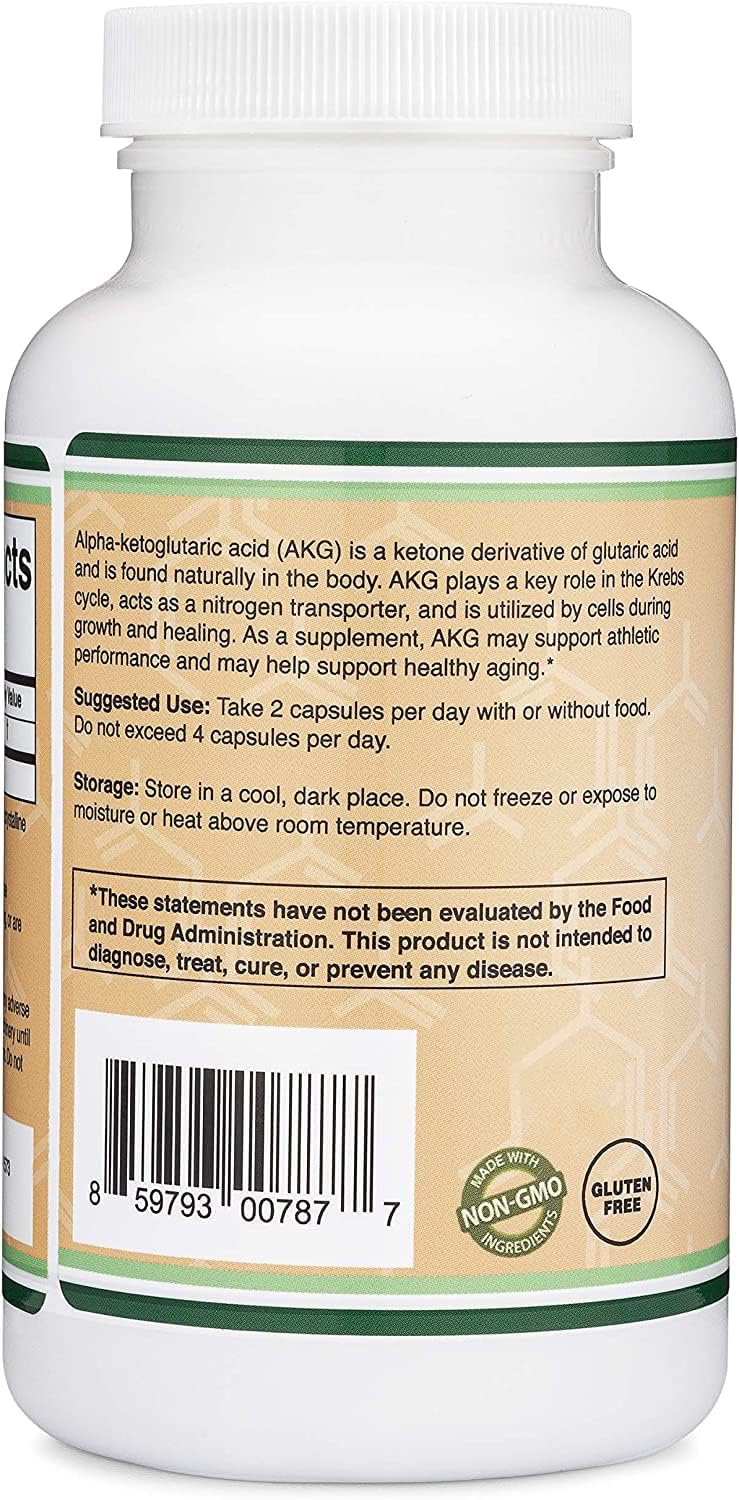 AKG Supplement (Alpha Ketoglutaric Acid) 1,000mg Per Serving 180 Capsules