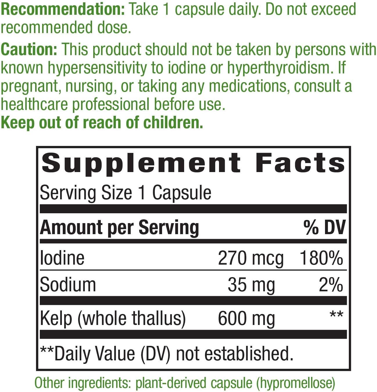 Nature's Way Kelp Supports Thyroid Function Vegan 180 Capsules