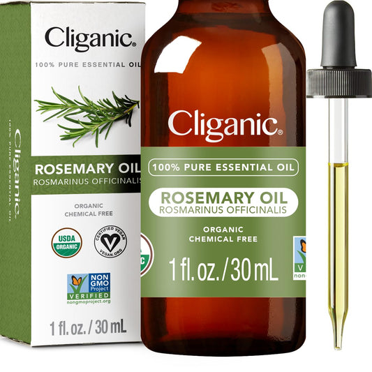 Cliganic Organic Rosemary Essential Oil for Hair, Skin, Aromatherapy - 100% Pure Natural Undiluted