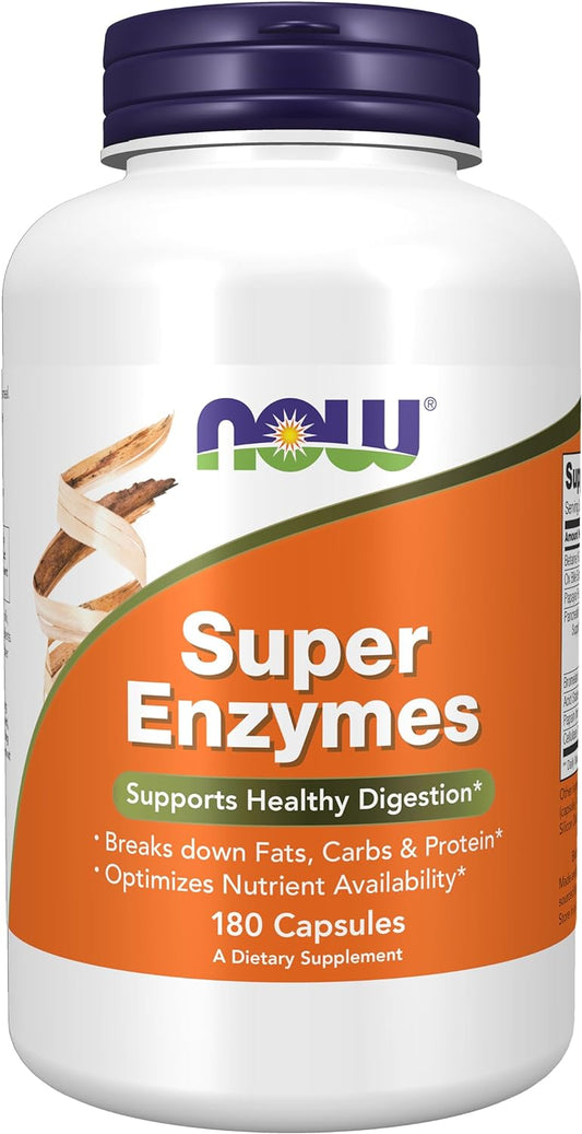 NOW Supplements, Super Enzymes, Formulated with Bromelain, Ox Bile, Pancreatin and Papain,180 Capsules