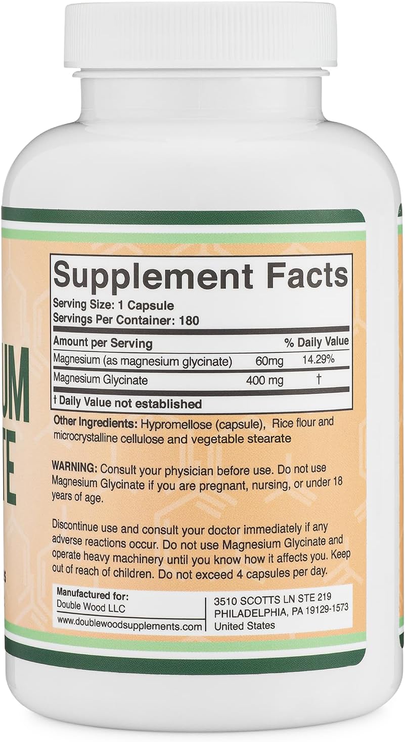 Magnesium Glycinate 400mg,  High Absorption 180 Capsules