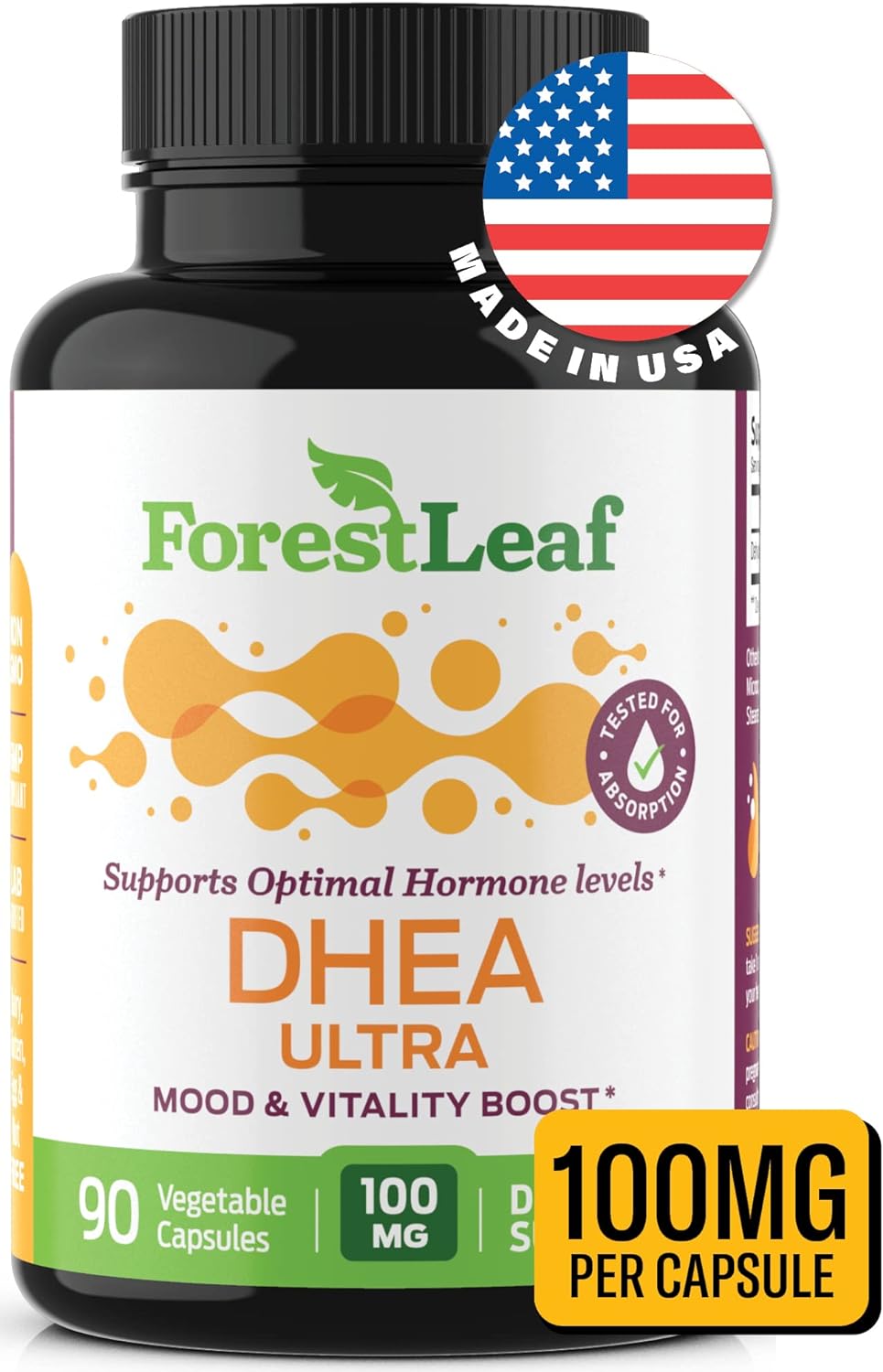 Forest Leaf - DHEA 100mg Daily Hormone Supplement for Women & Men 90 Capsules