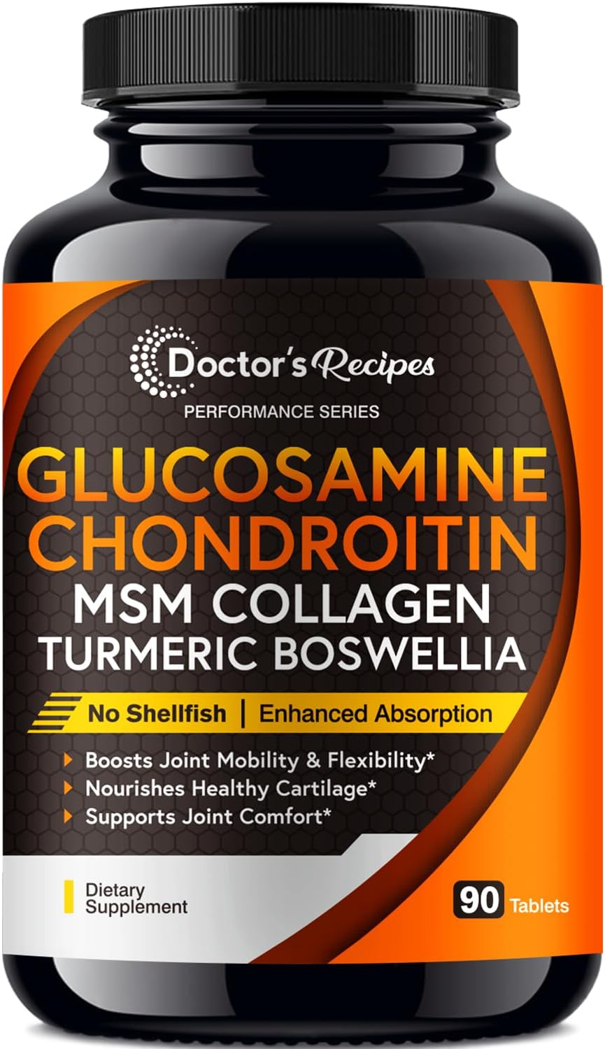 Doctor's Recipes Glucosamine Chondroitin MSM Turmeric Quercetin,90 Tablets