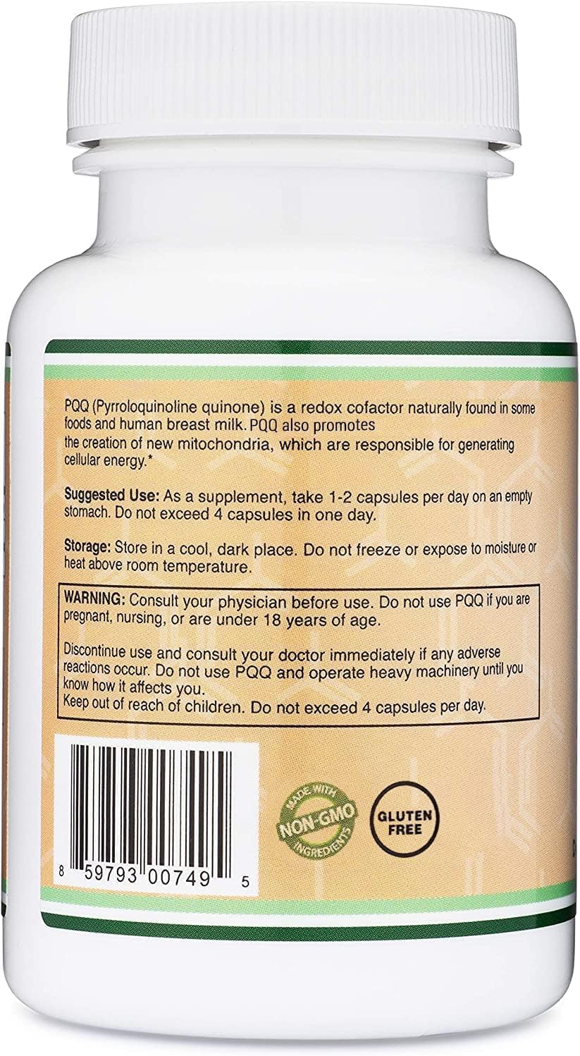 PQQ  - 20mg,  Promotes Mitochondria ATP Coenzyme Levels 60 capsules