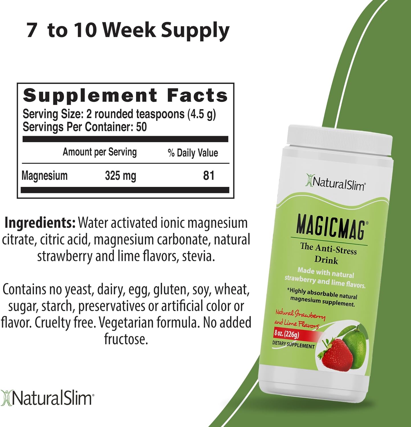 NaturalSlim Magicmag Pure Magnesium Citrate Powder  8oz