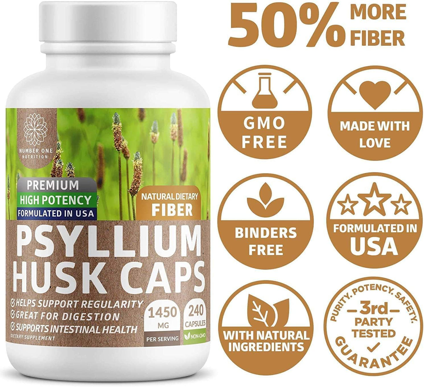 N1N Premium Psyllium Husk 240 Capsules