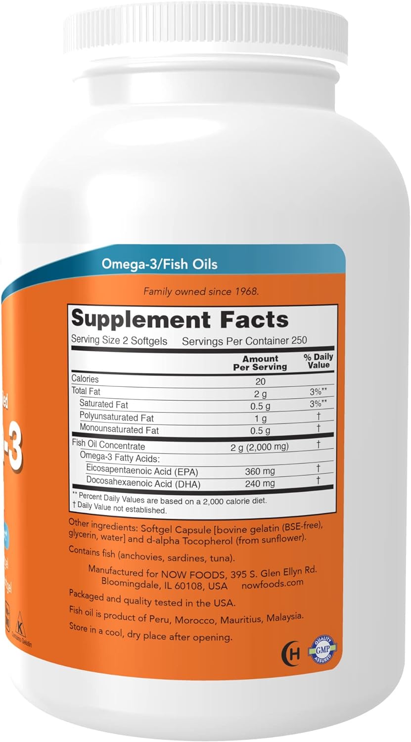 NOW Foods Omega-3 Molecularly Distilled Fish Oil -500 Softgels