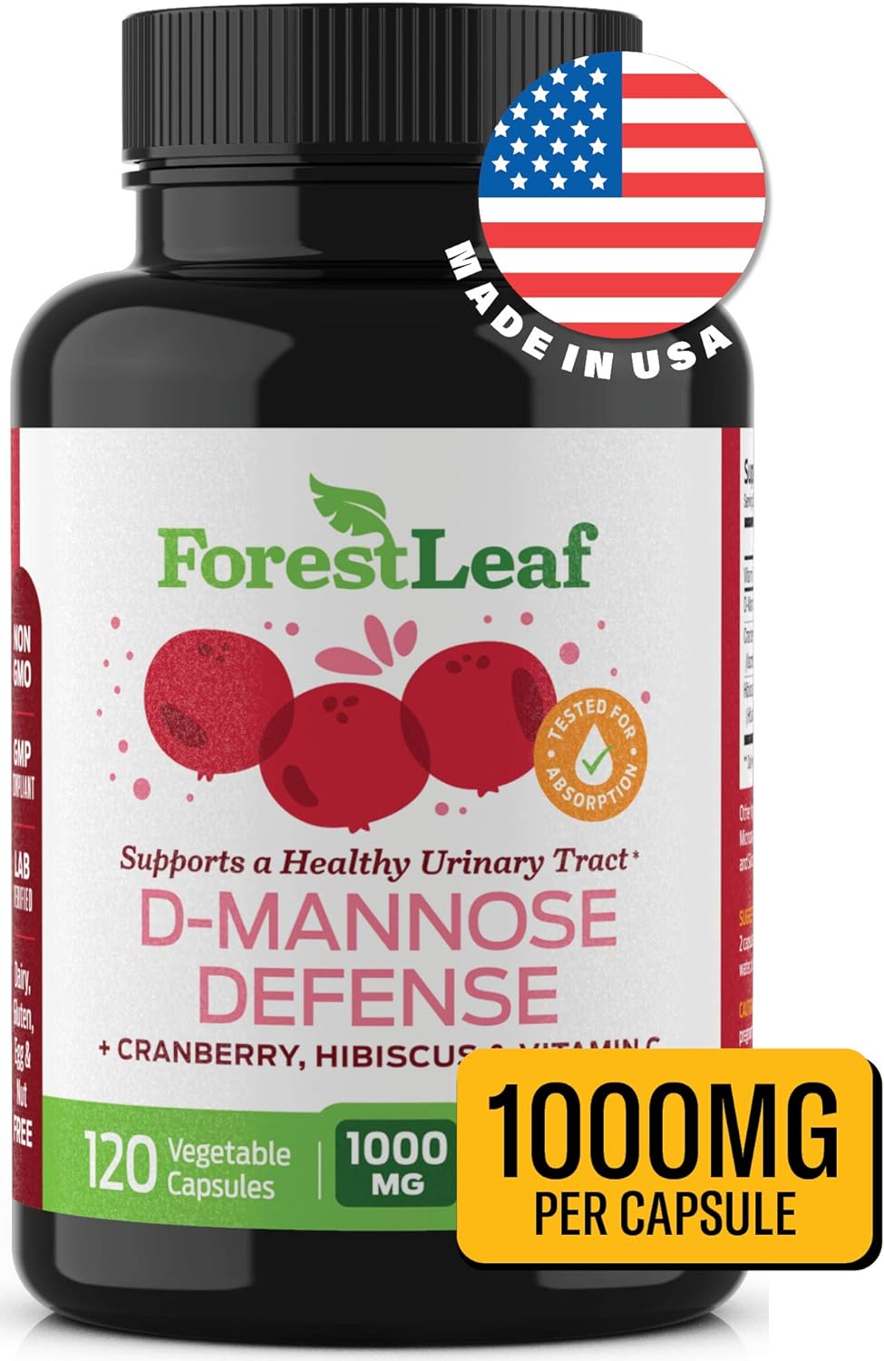 ForestLeaf D-Mannose Defense 1000mg - - 120 Veggie Capsules