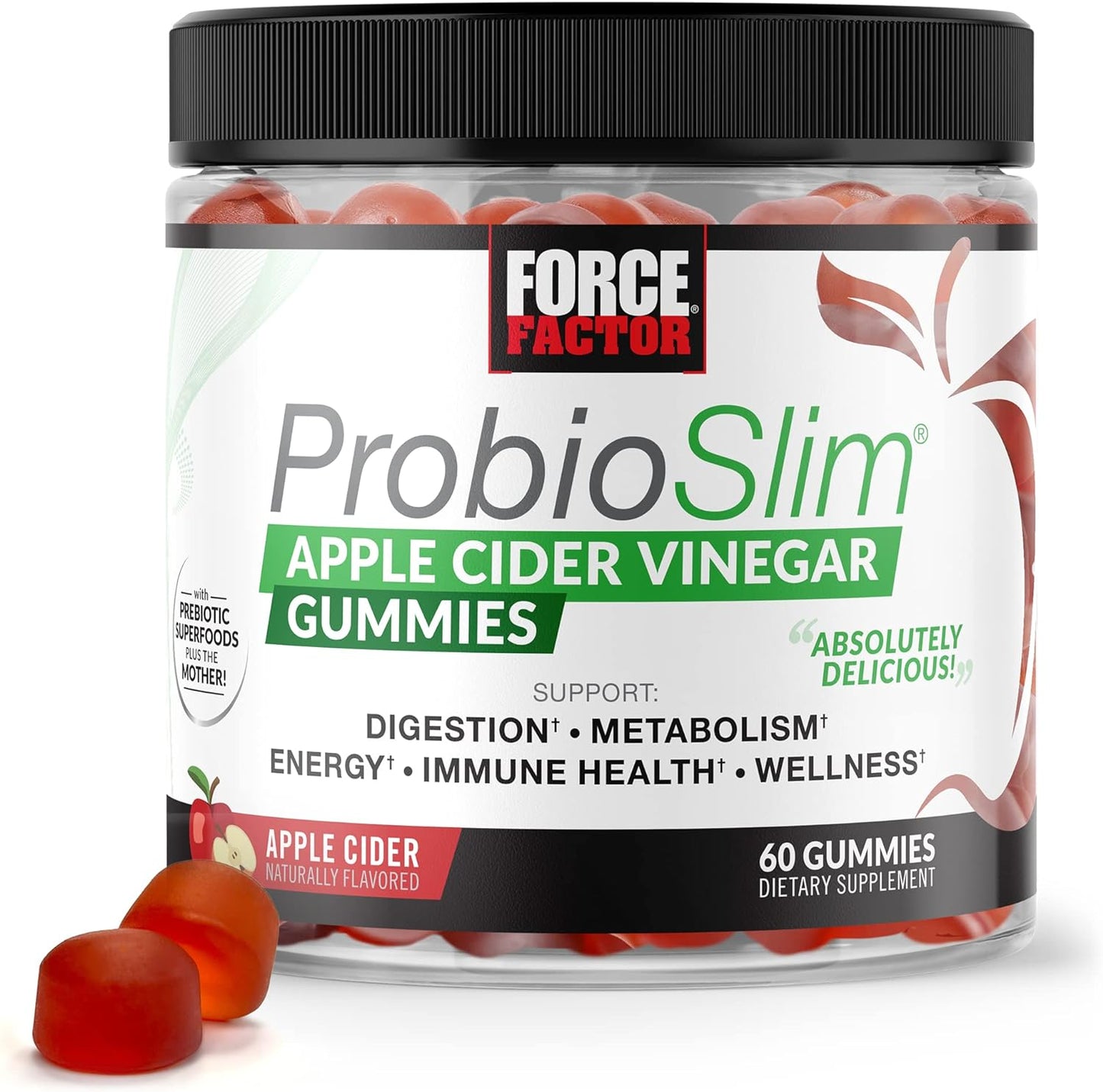 Force Factor ProbioSlim Apple Cider Vinegar Gummies with Organic 60 Gummies