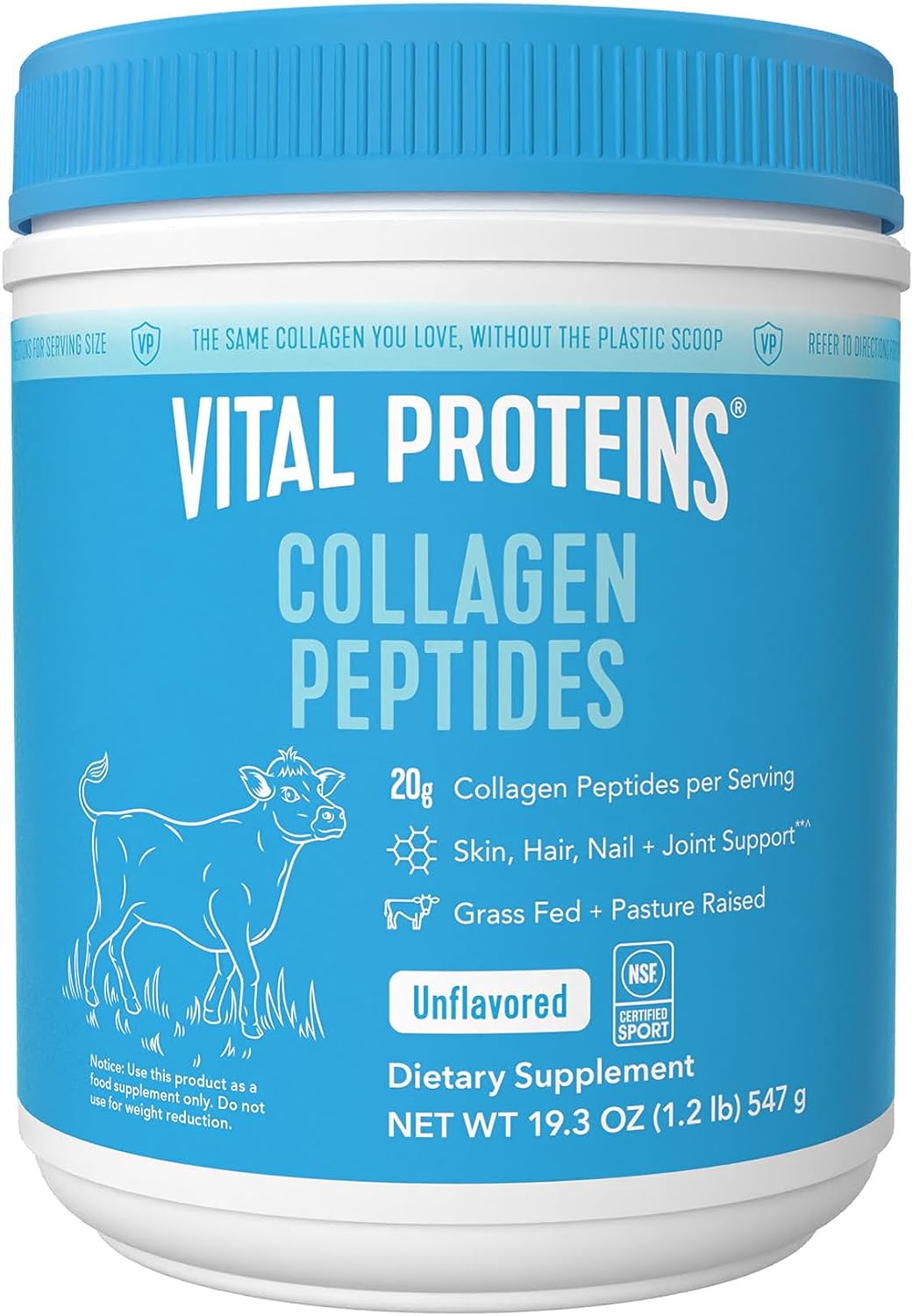 Vital Proteins Collagen Peptides Powder, Promotes Hair, Nail, Skin, Bone and Joint Health, Zero Sugar, Unflavored 19.3 OZ