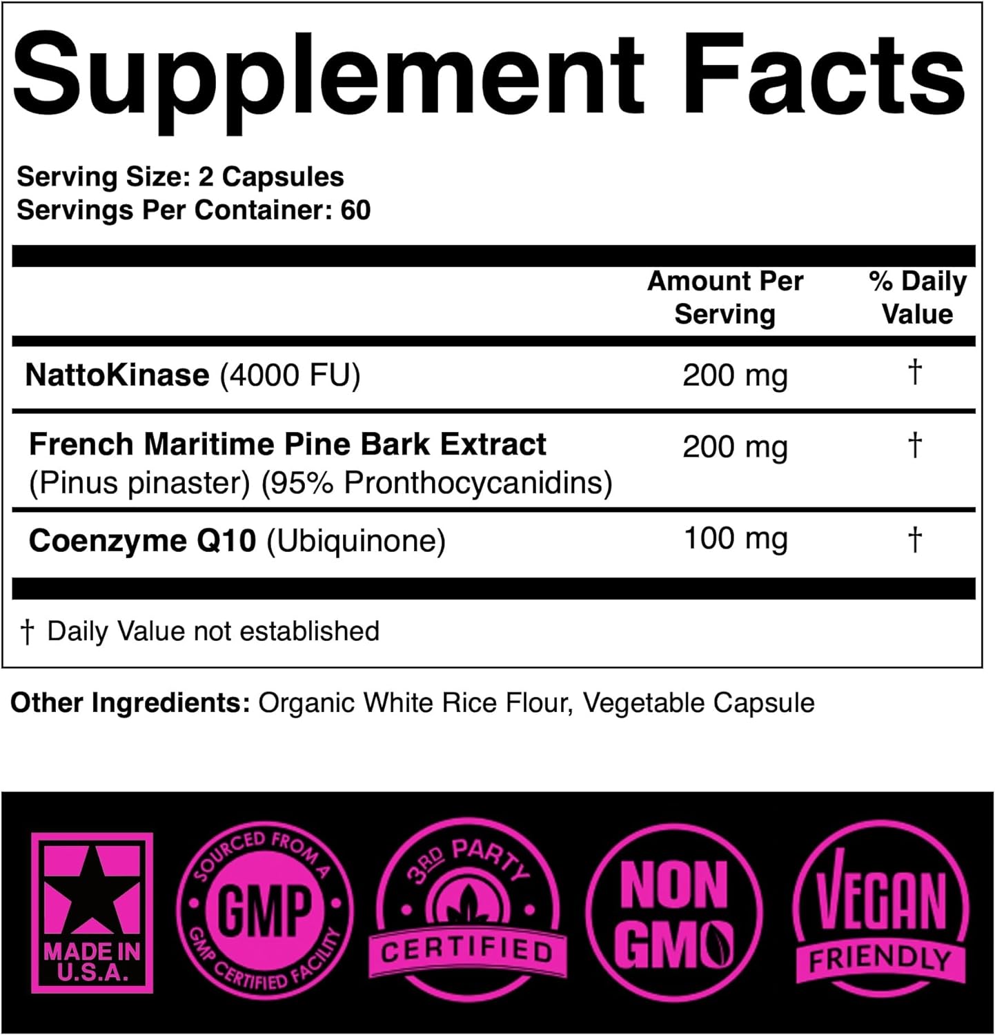 Nattokinase Supplement 4000 FU CoQ10 100mg - 120 capsules